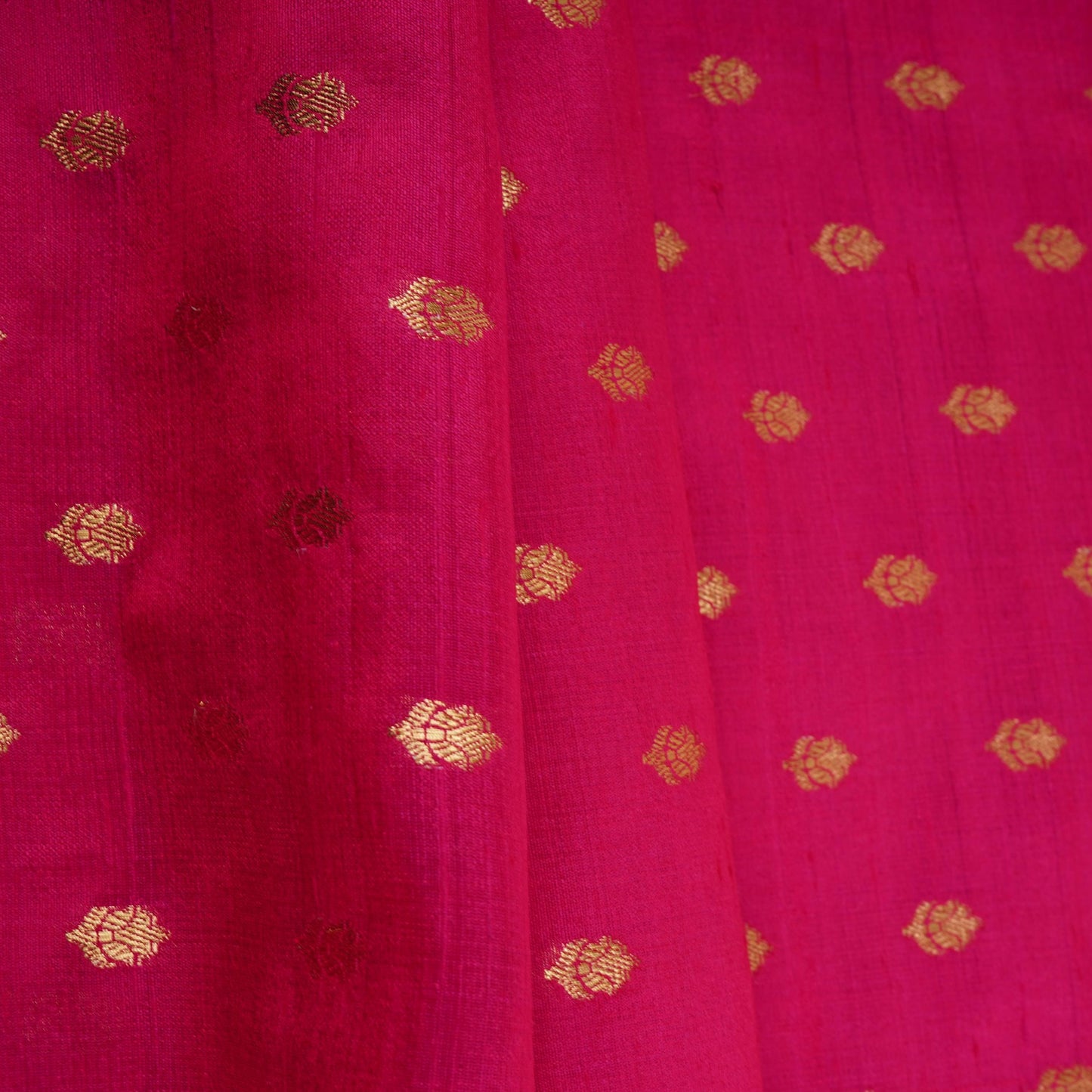 Fuchsia Pink With Golden Buti Raw Silk Fabric CW-32517