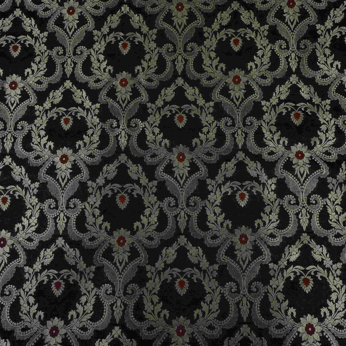 Black Floral Jaal Meena Zari Brocade Fabric HMS-35023