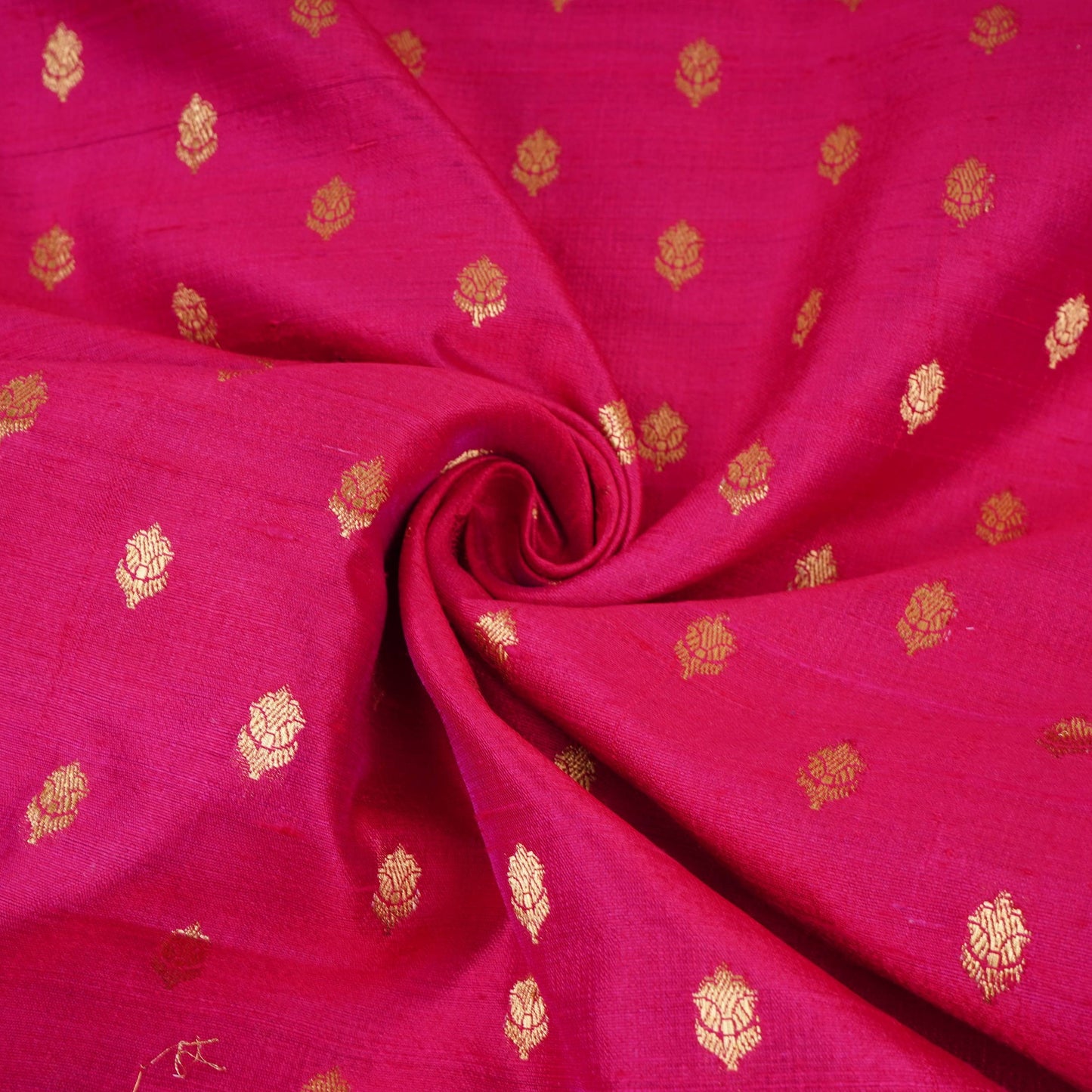 Fuchsia Pink With Golden Buti Raw Silk Fabric CW-32517