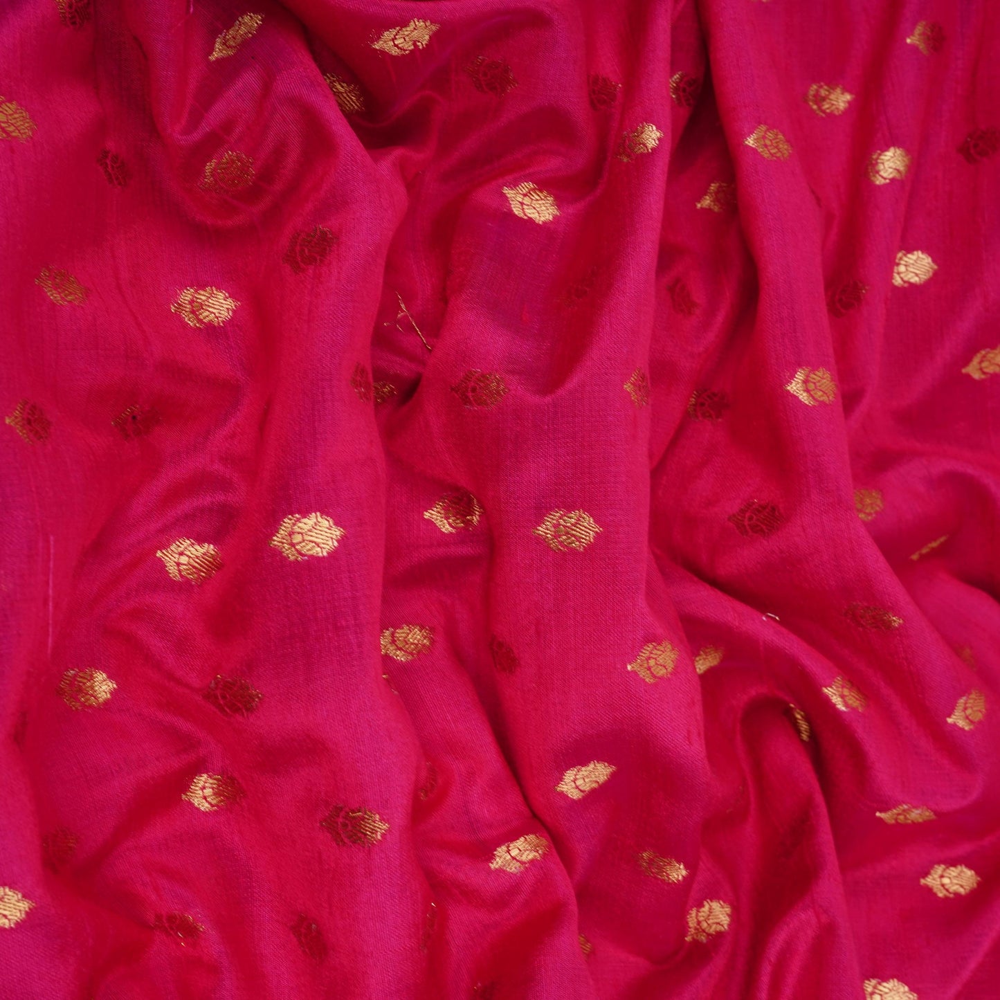 Fuchsia Pink With Golden Buti Raw Silk Fabric CW-32517