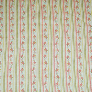 Off White & Green Floral Stripes Print Mul Chanderi Fabric GTS-30505 - TradeUNO