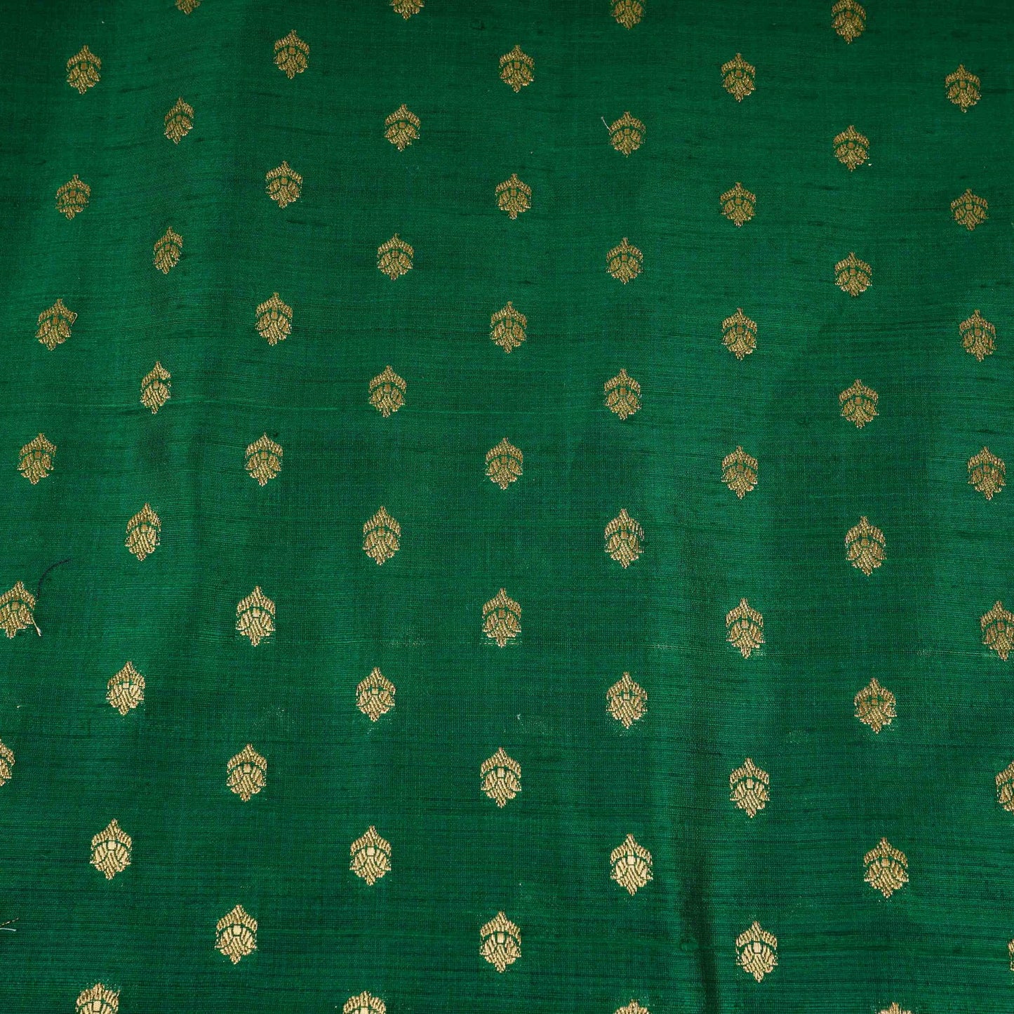 Green With Golden Buti Raw Silk Fabric CW-32518
