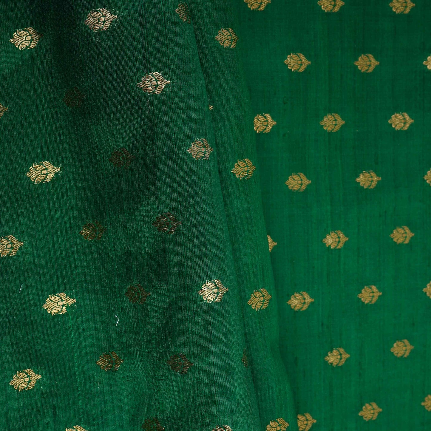 Green With Golden Buti Raw Silk Fabric CW-32518