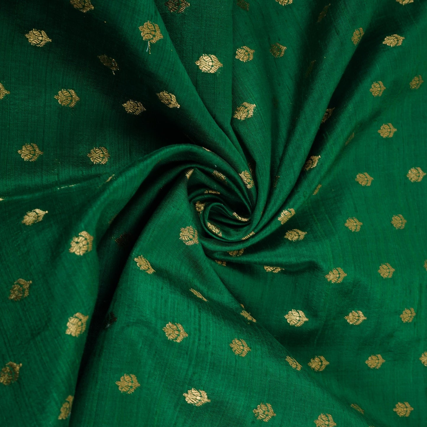 Green With Golden Buti Raw Silk Fabric CW-32518