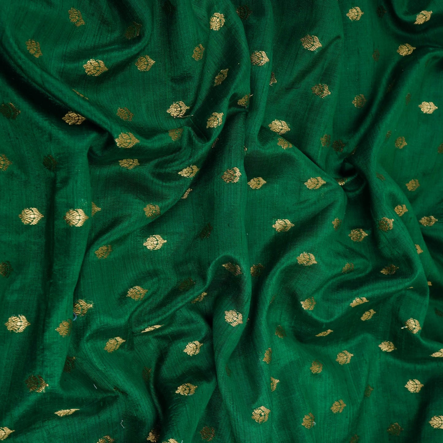 Green With Golden Buti Raw Silk Fabric CW-32518