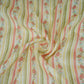 Off White & Green Floral Stripes Print Mul Chanderi Fabric GTS-30505