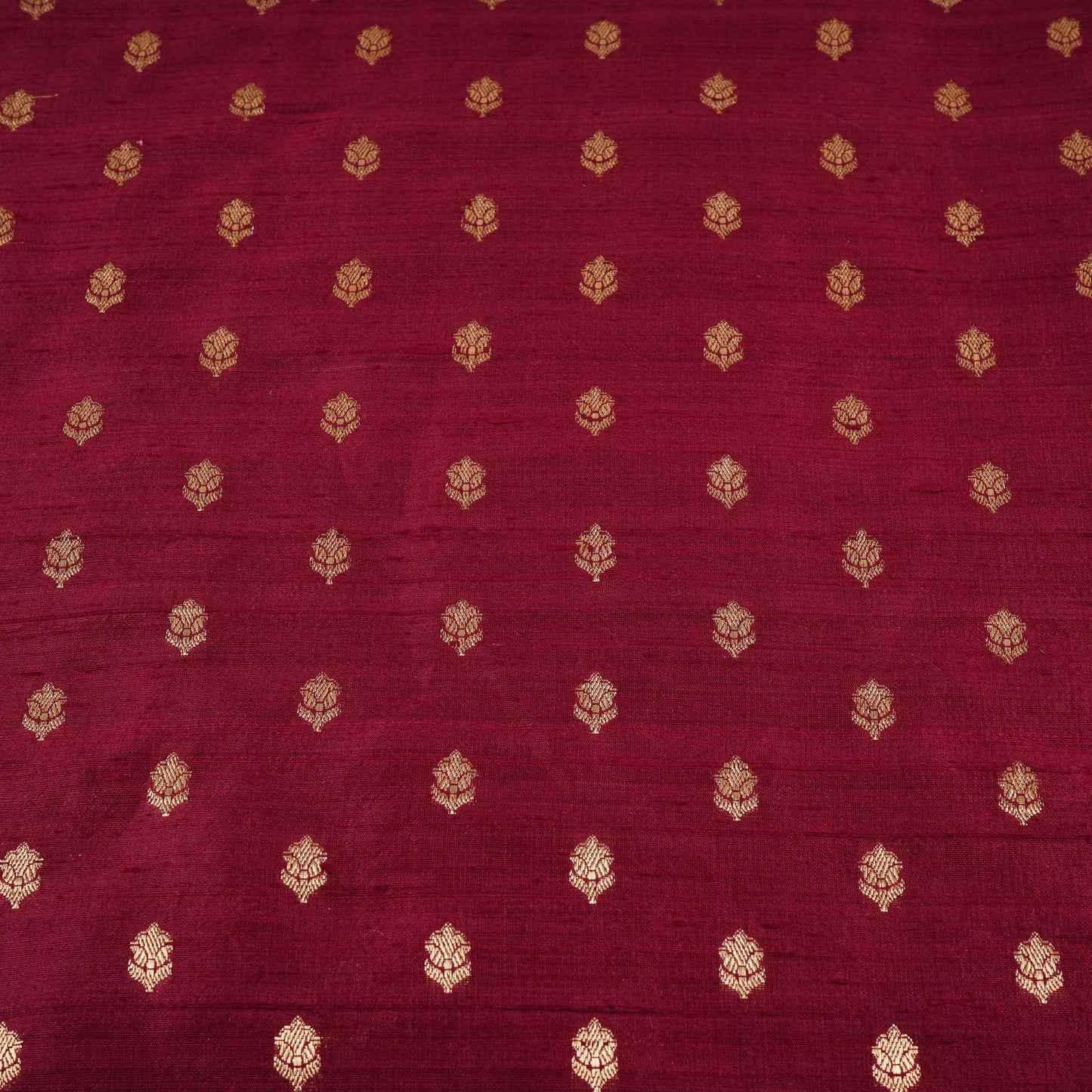 Maroon With Golden Buti Raw Silk Fabric CW-32512