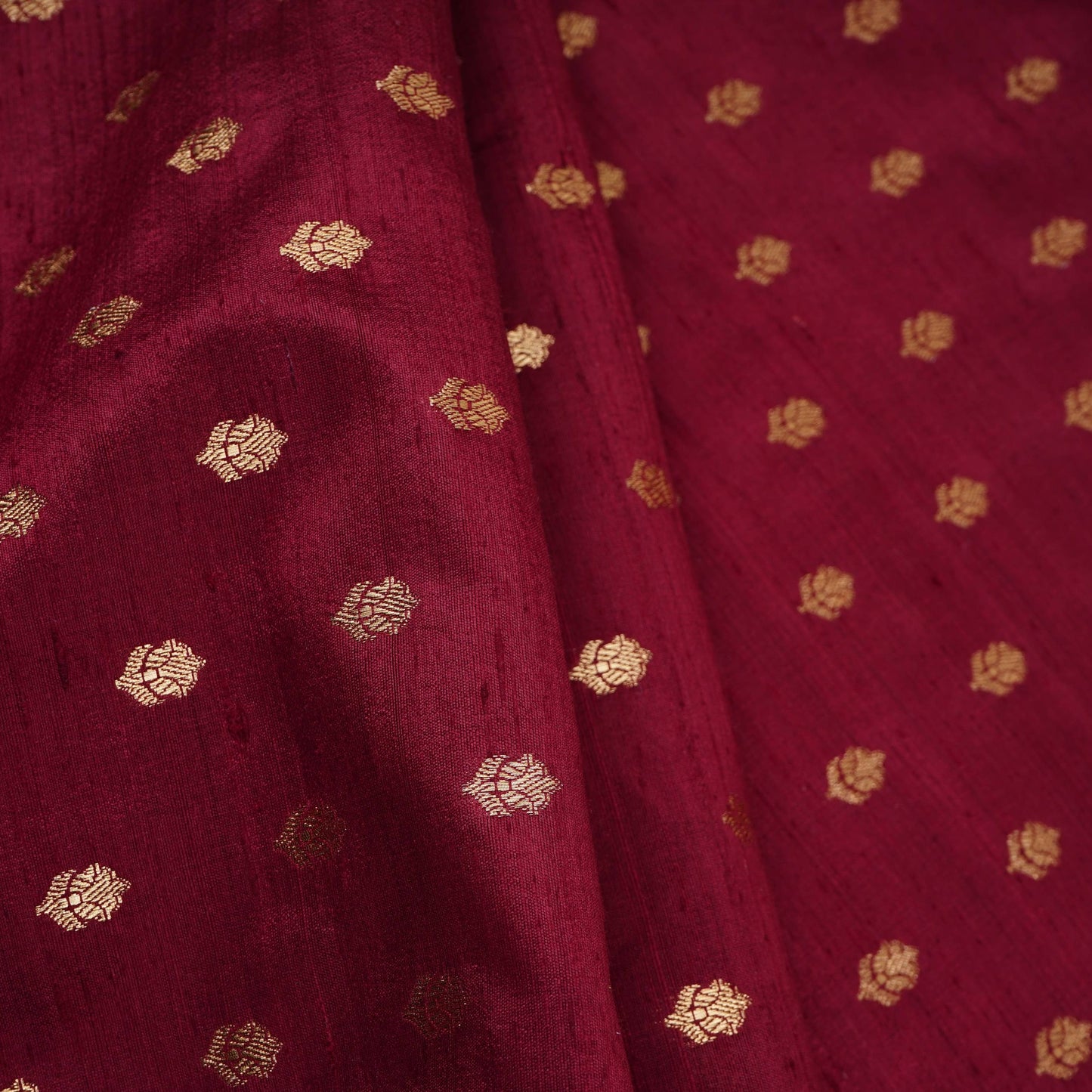 Maroon With Golden Buti Raw Silk Fabric CW-32512