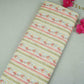 Off White & Green Floral Stripes Print Mul Chanderi Fabric GTS-30505