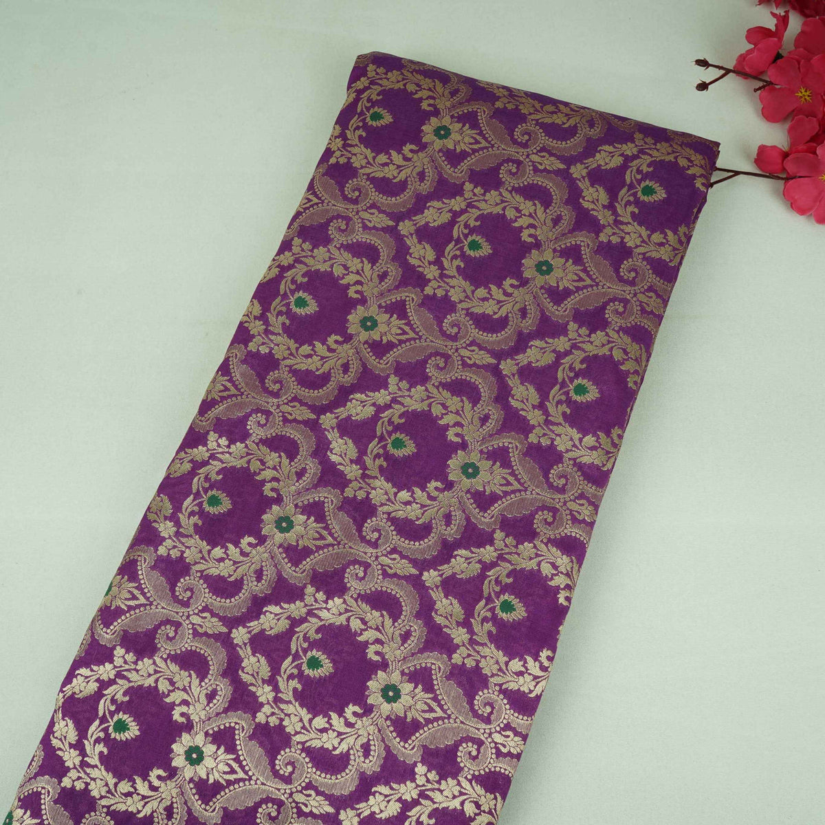 Purple Floral Jaal Meena Zari Brocade Fabric HMS-35006