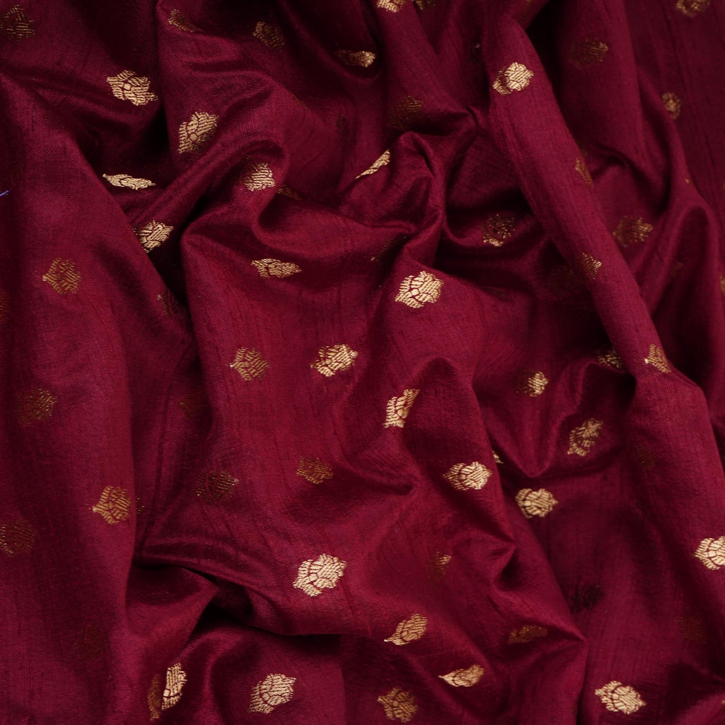 Maroon With Golden Buti Raw Silk Fabric CW-32512