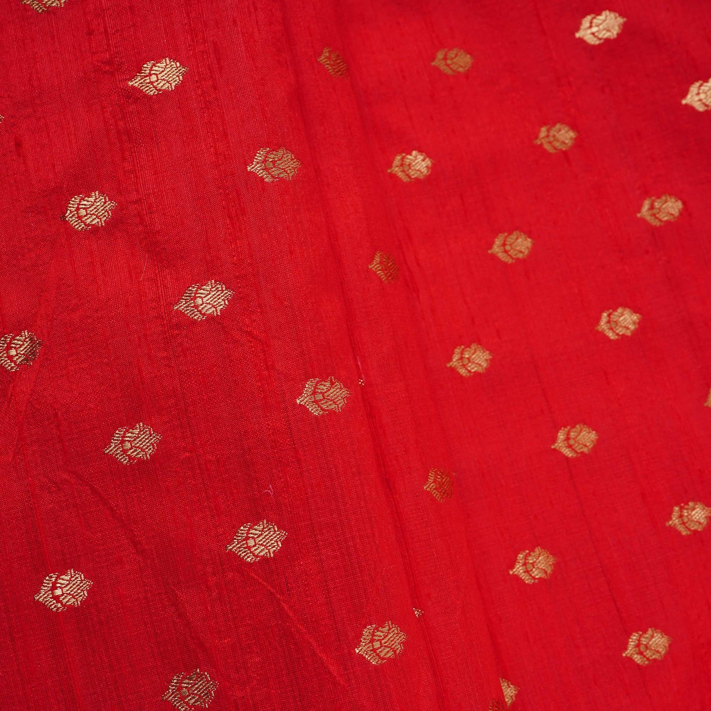 Red With Golden Buti Raw Silk Fabric CW-32514