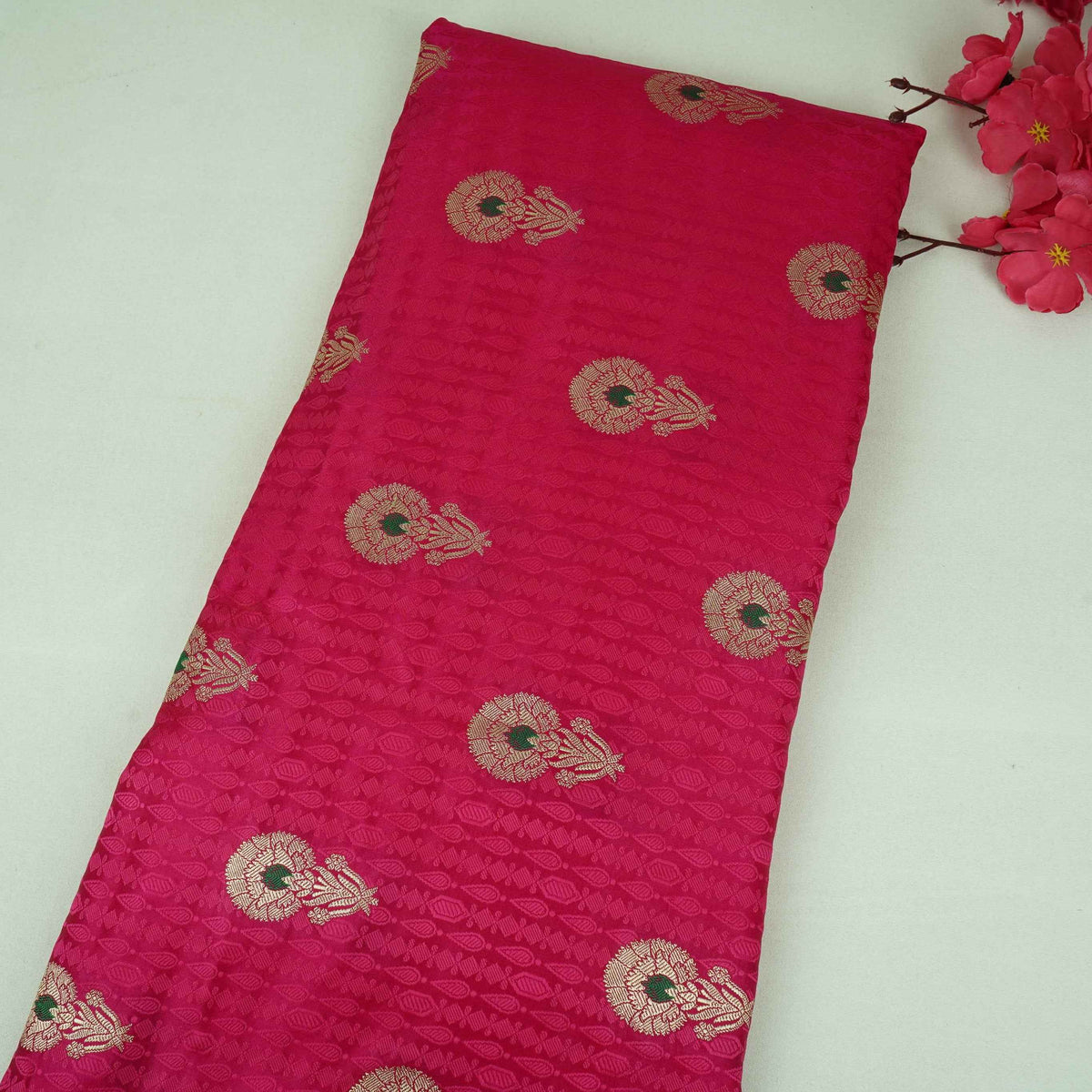 Pink Floral Buta Meena Zari Brocade Fabric HMS-35016