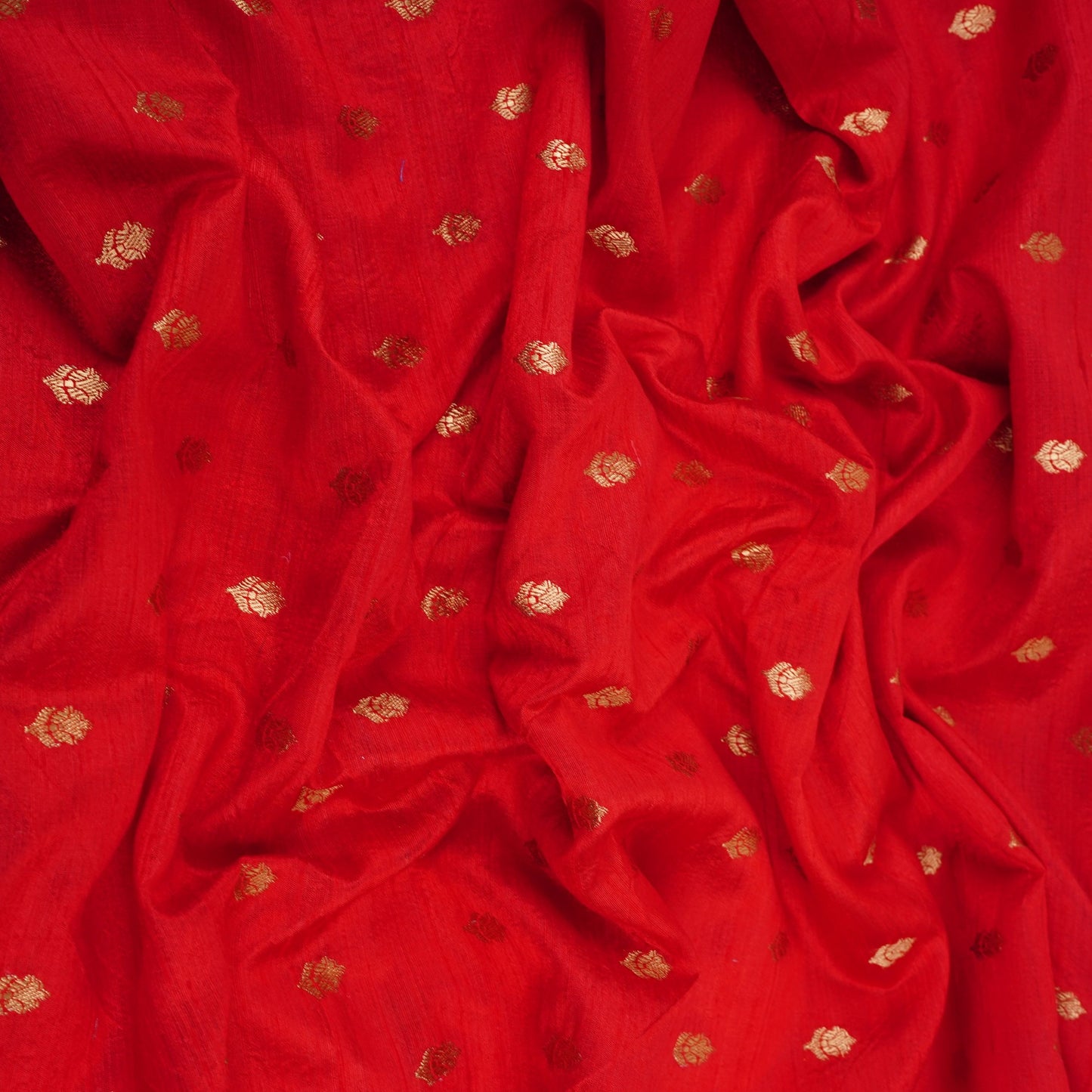 Red With Golden Buti Raw Silk Fabric CW-32514