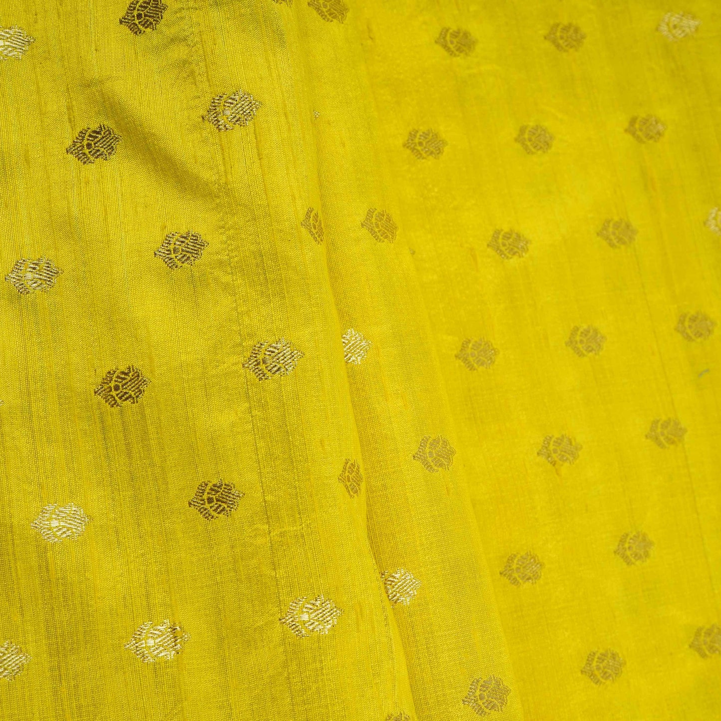Yellow With Golden Buti Raw Silk Fabric CW-32515