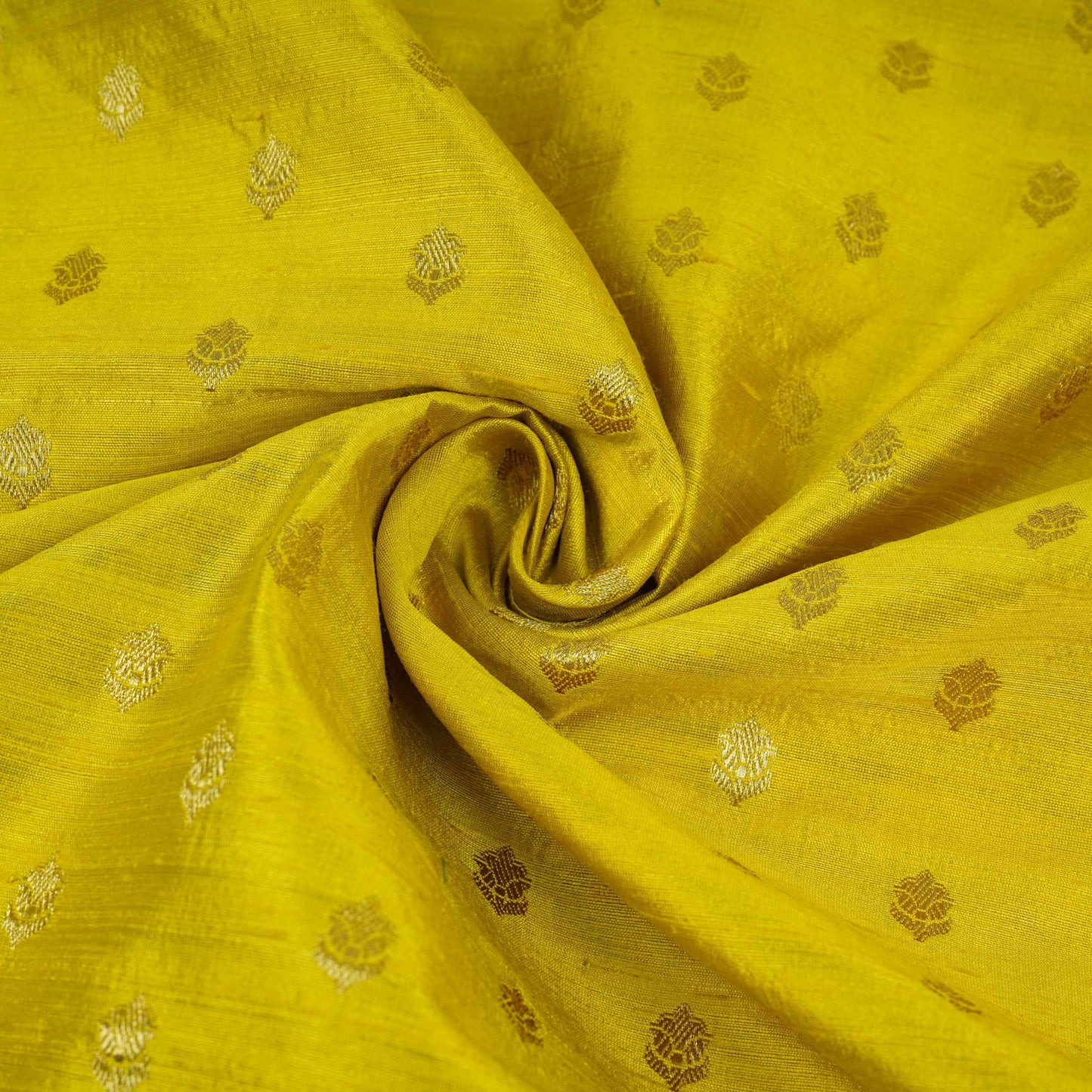 Yellow With Golden Buti Raw Silk Fabric CW-32515