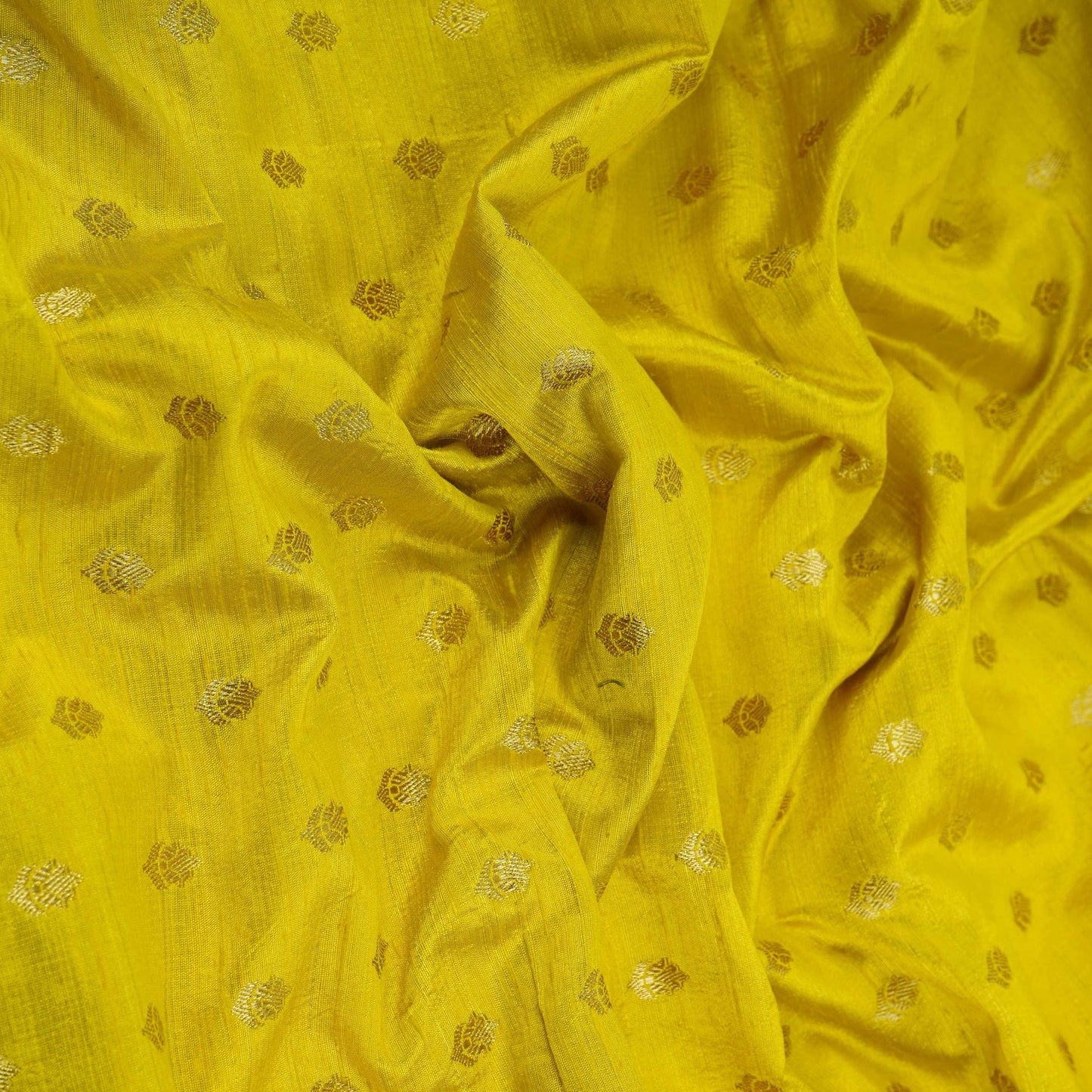 Yellow With Golden Buti Raw Silk Fabric CW-32515