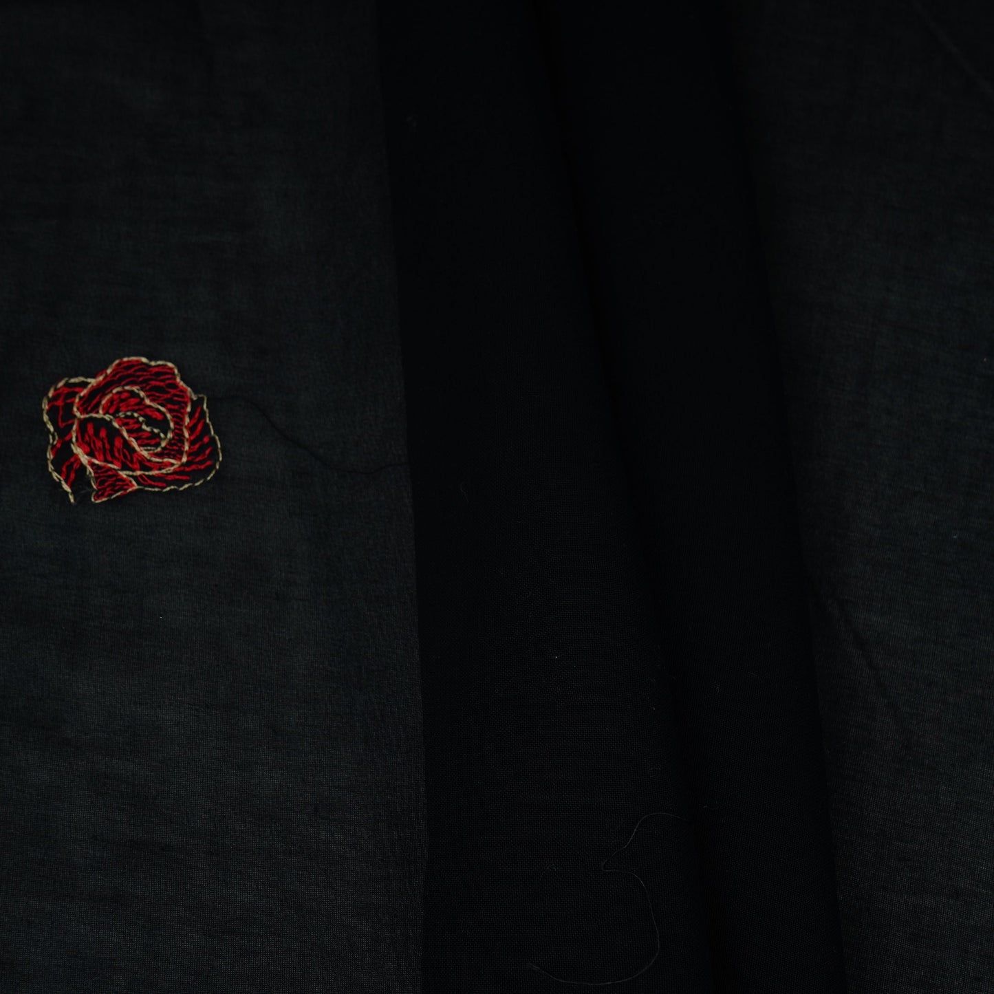 Black Border Floral Embroidery Pure Cotton Fabric MJF-30668