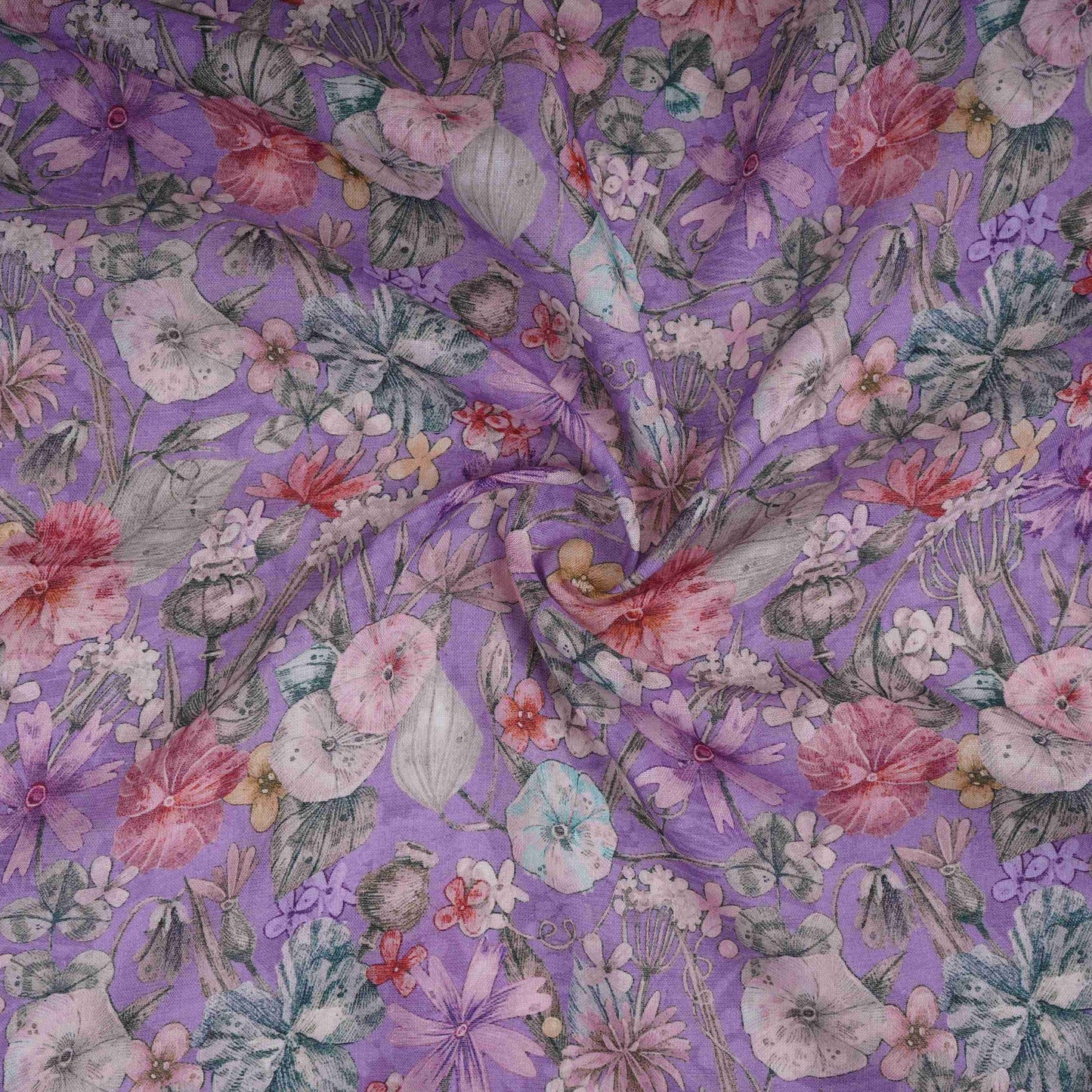 Lavender Floral Print Cotton Linen Fabric RT-30963