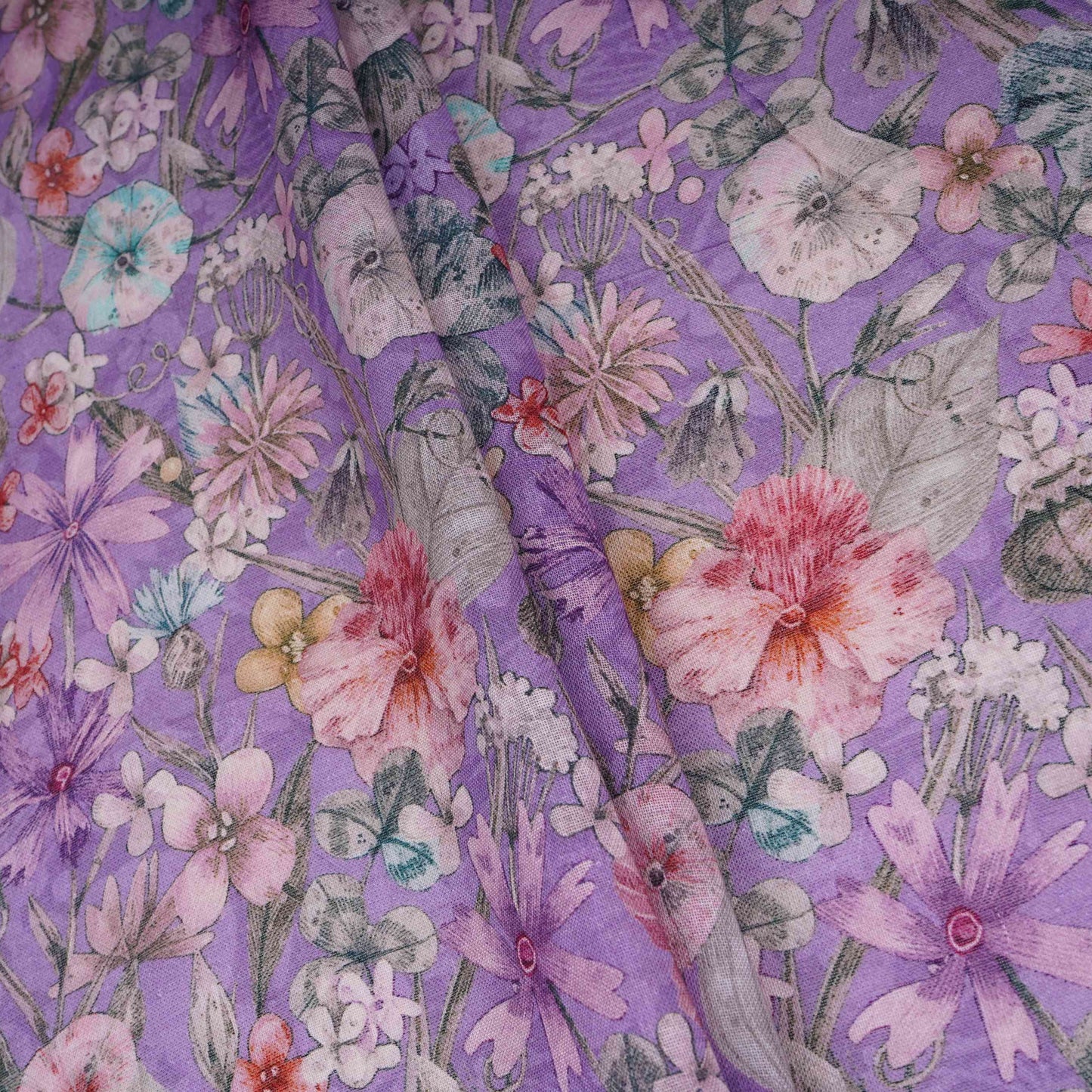 Lavender Floral Print Cotton Linen Fabric RT-30963