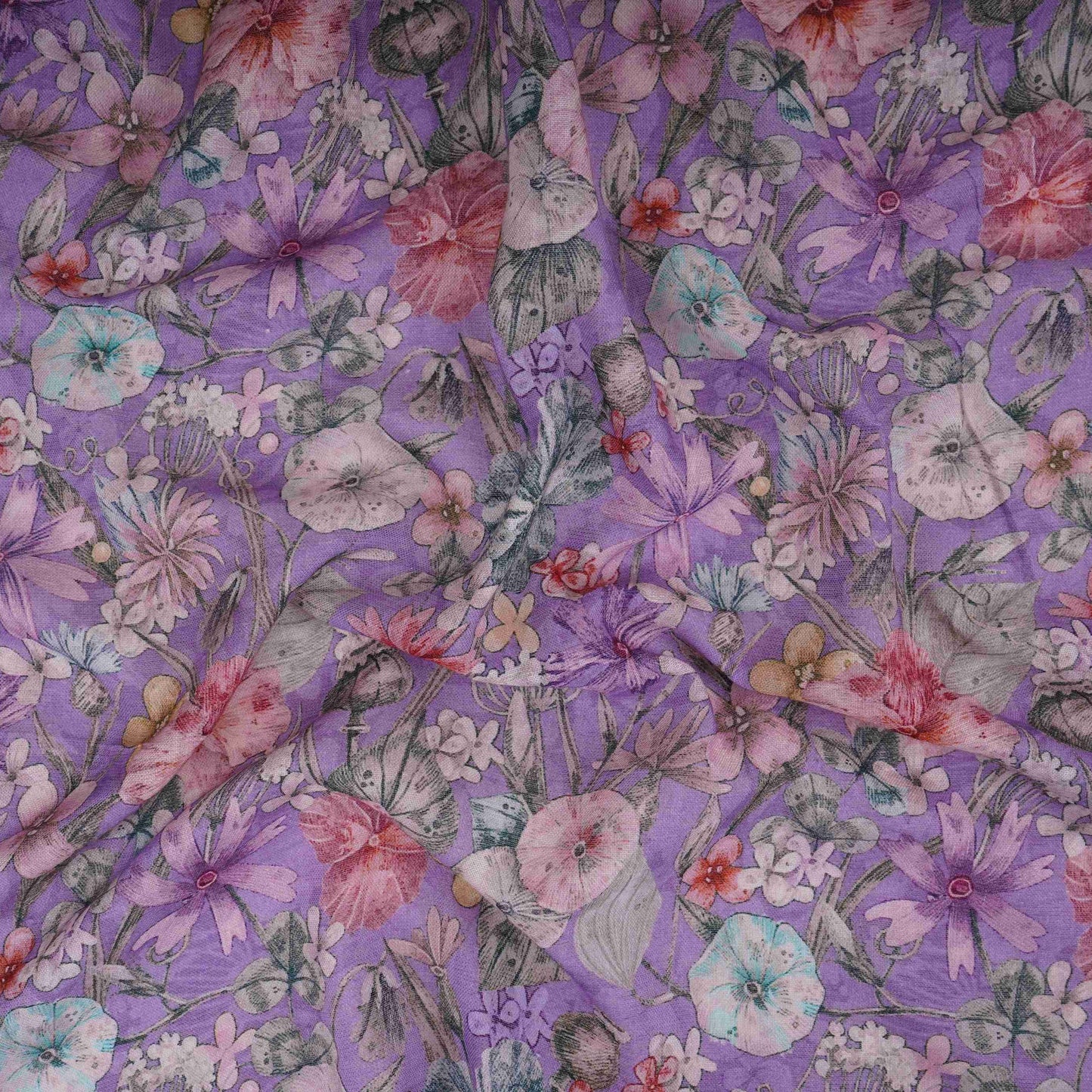 Lavender Floral Print Cotton Linen Fabric RT-30963