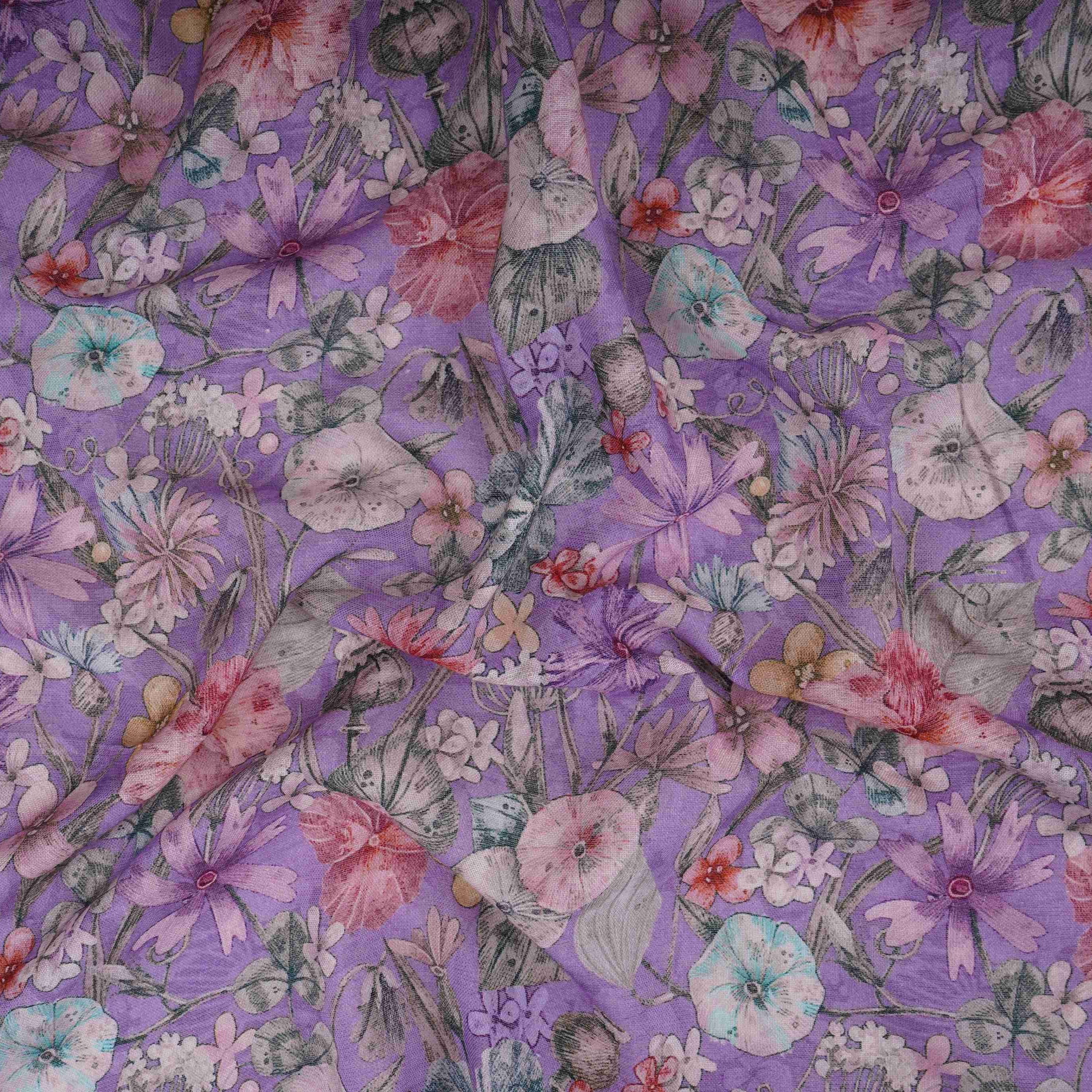 Lavender Floral Print Cotton Linen Fabric RT-30963 - TradeUNO