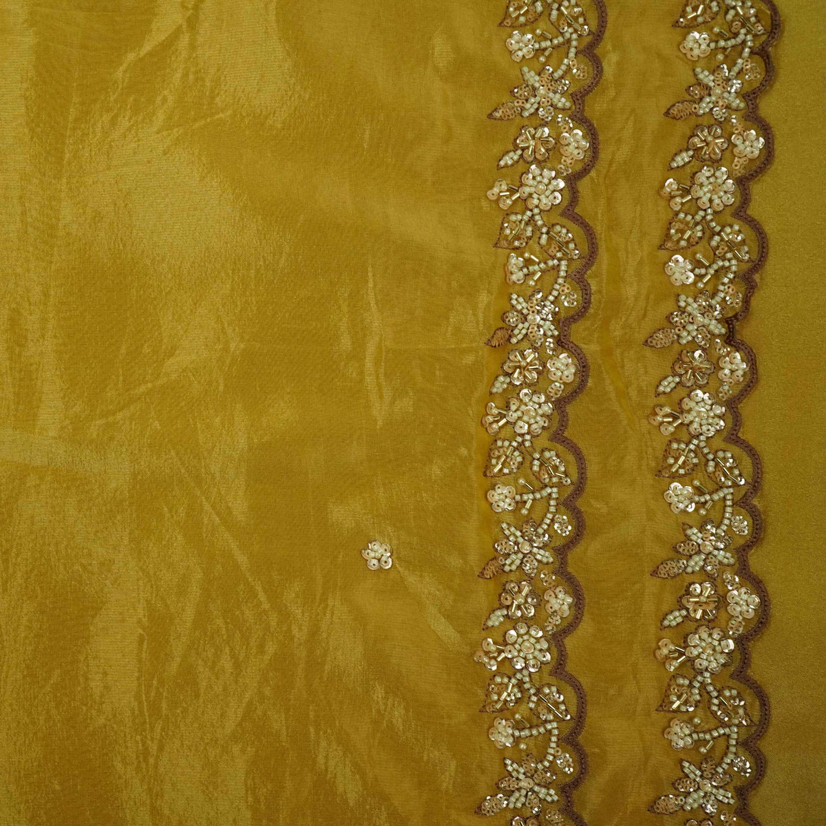 Yellow Floral Buti Cutdana Embroidery Kanjivaram Tissue Fabric VI-34998