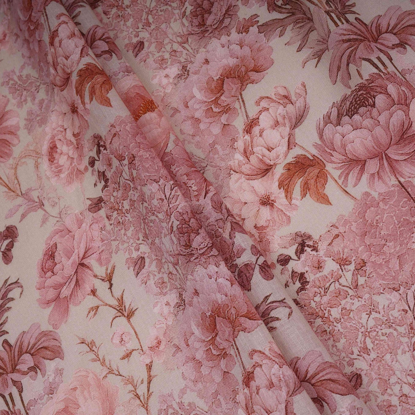 Cream Floral Print Cotton Linen Fabric RT-30978