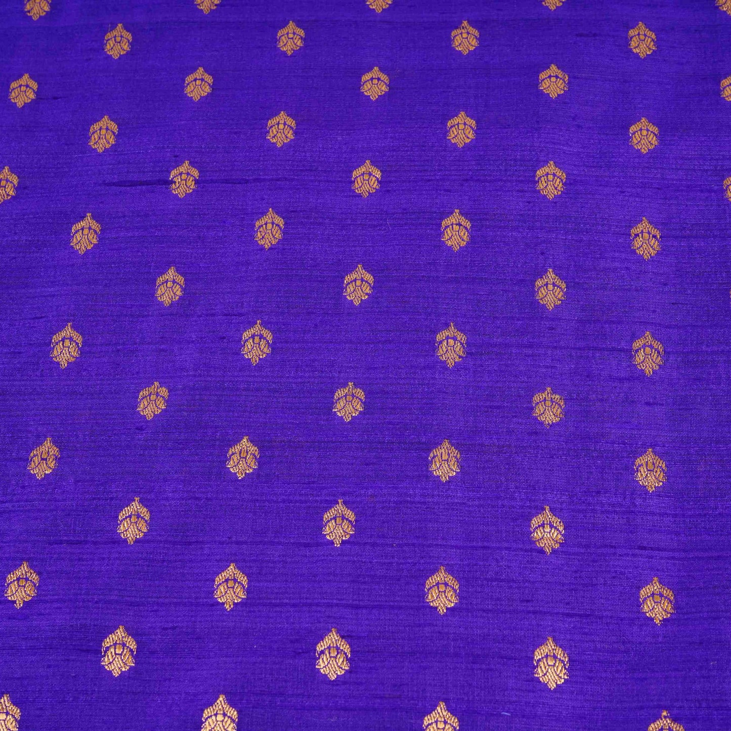 Royal Blue With Golden Buti Raw Silk Fabric CW-32516