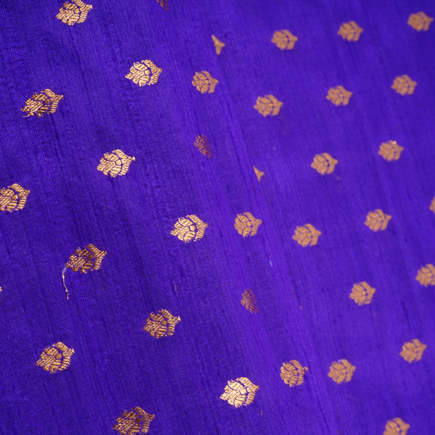 Royal Blue With Golden Buti Raw Silk Fabric CW-32516