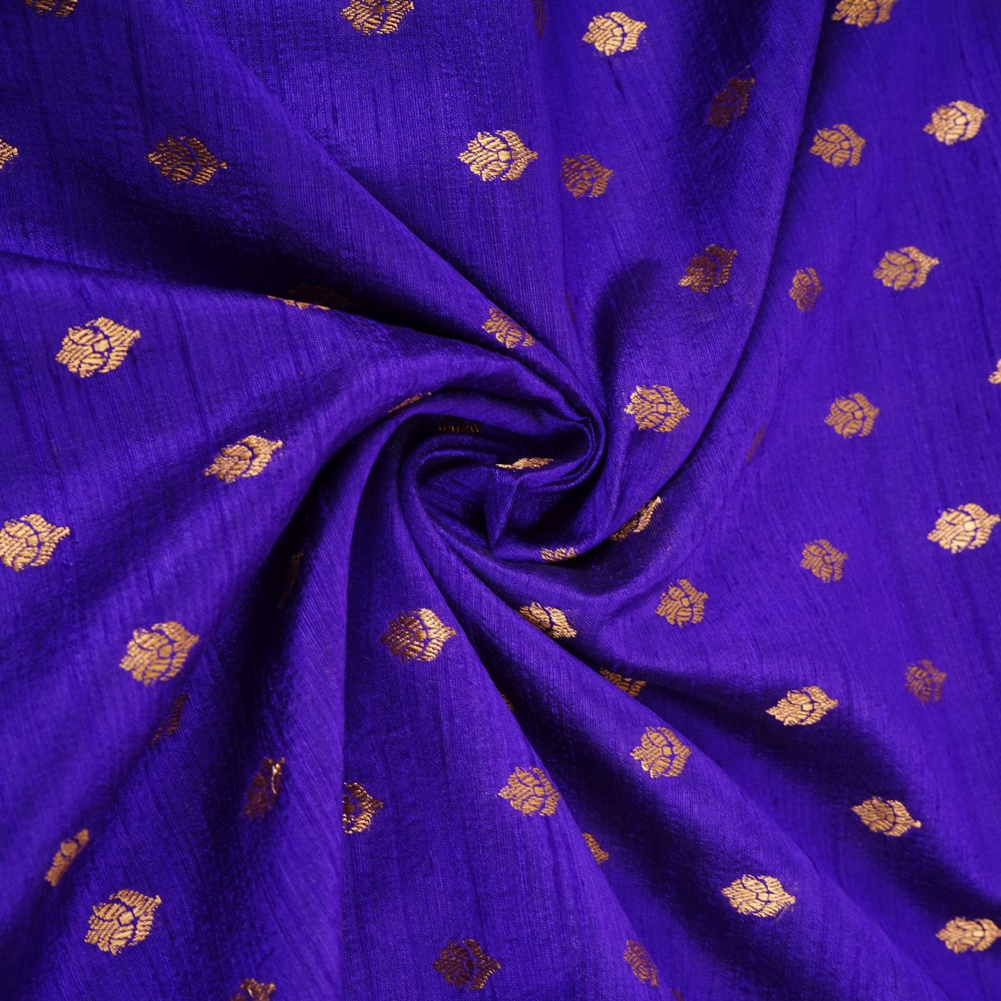 Royal Blue With Golden Buti Raw Silk Fabric CW-32516