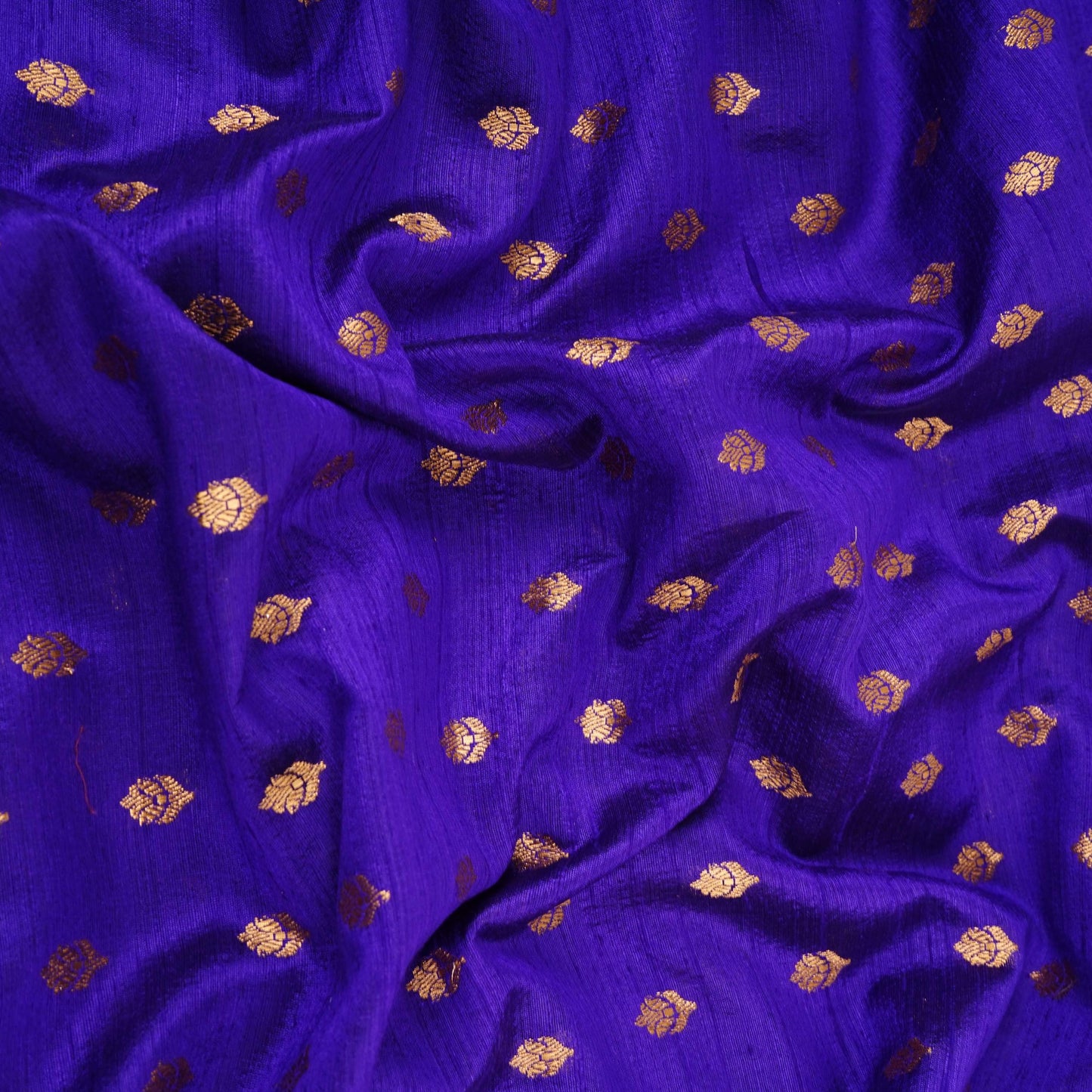 Royal Blue With Golden Buti Raw Silk Fabric CW-32516