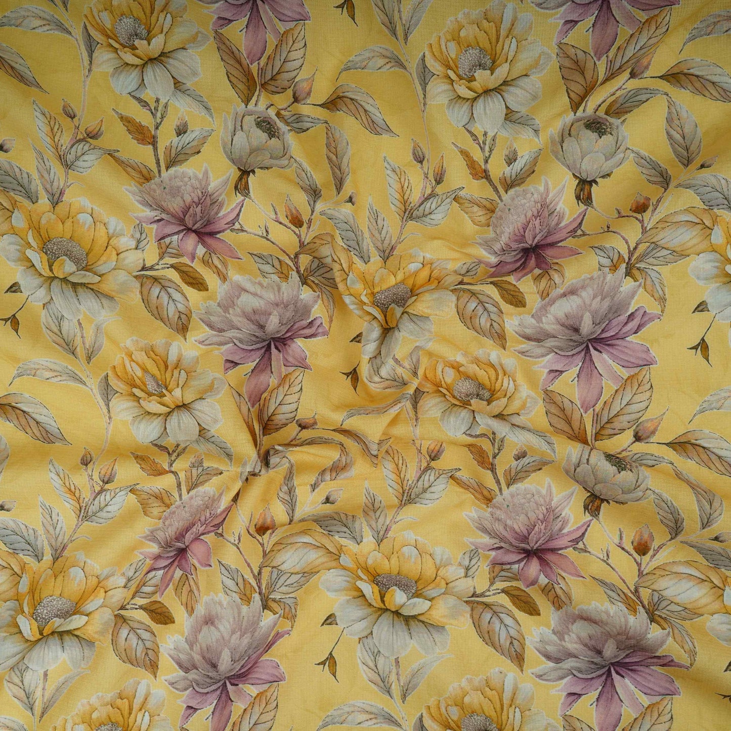 Yellow Floral Print Cotton Linen Fabric RT-30962