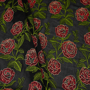 Black Floral Embroidery Pure Cotton Fabric MJF-30667 - TradeUNO