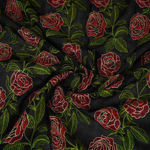 Black Floral Embroidery Pure Cotton Fabric MJF-30667 - TradeUNO