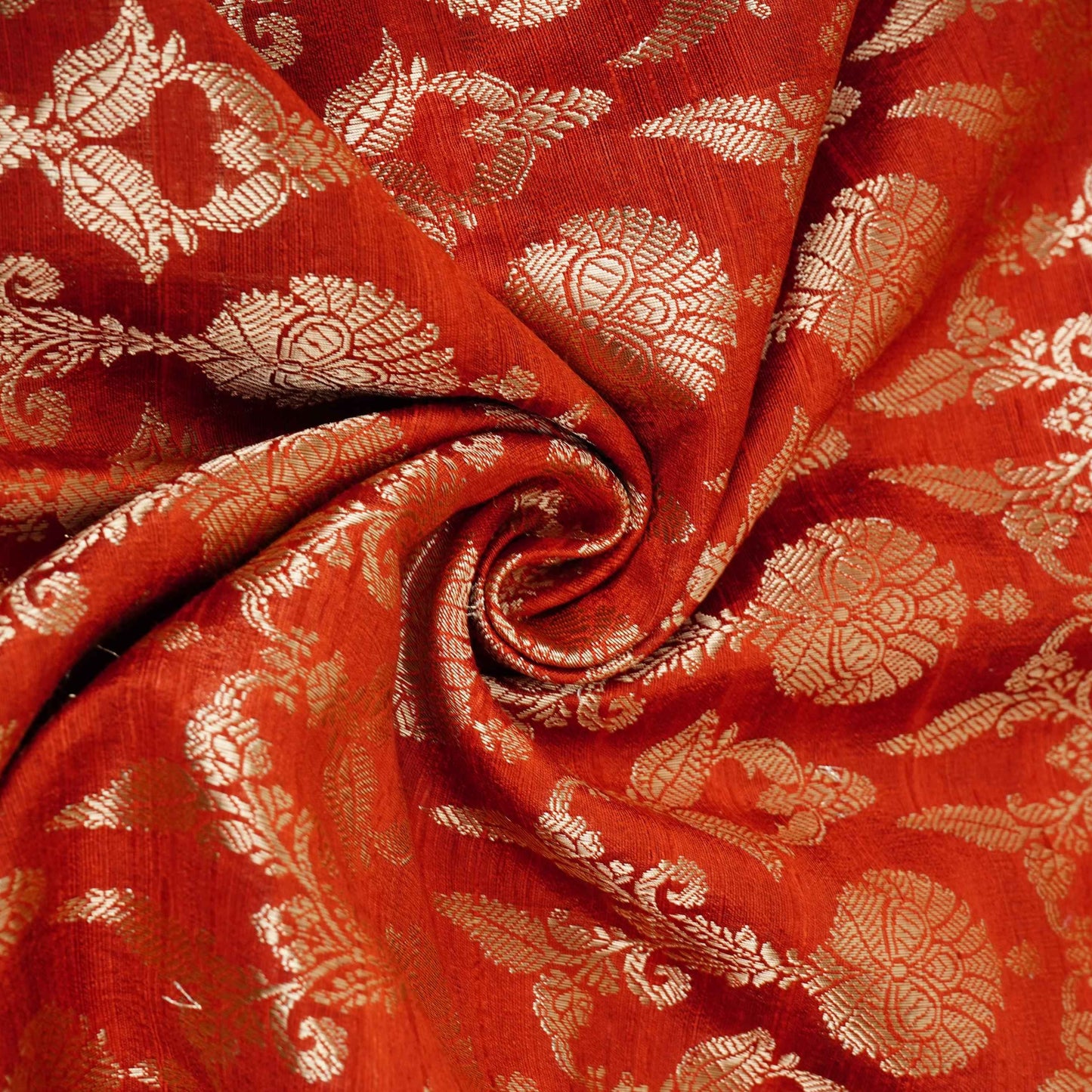 Red Floral Jaal Raw Silk Fabric CW-32524