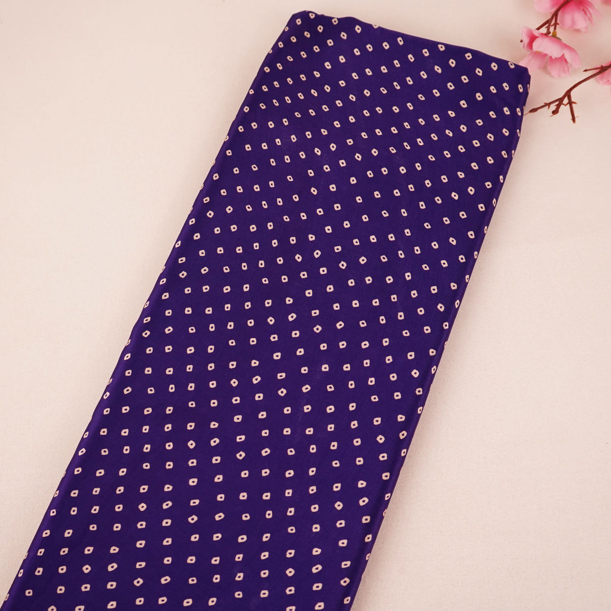 Royal Blue Bandhani Print Natural Crepe Fabric GL-34534