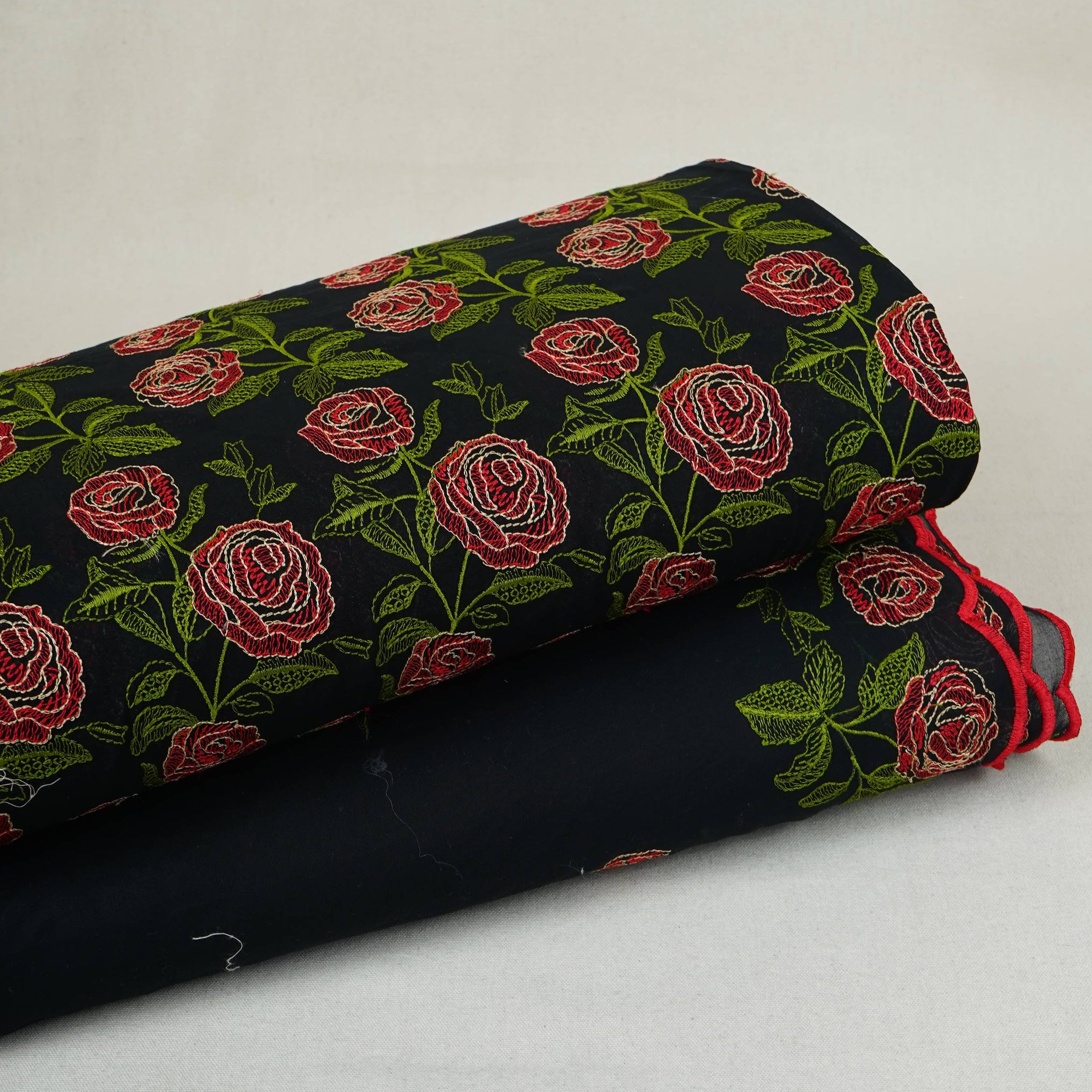 Black Floral Embroidery Pure Cotton Fabric MJF-30667 - TradeUNO