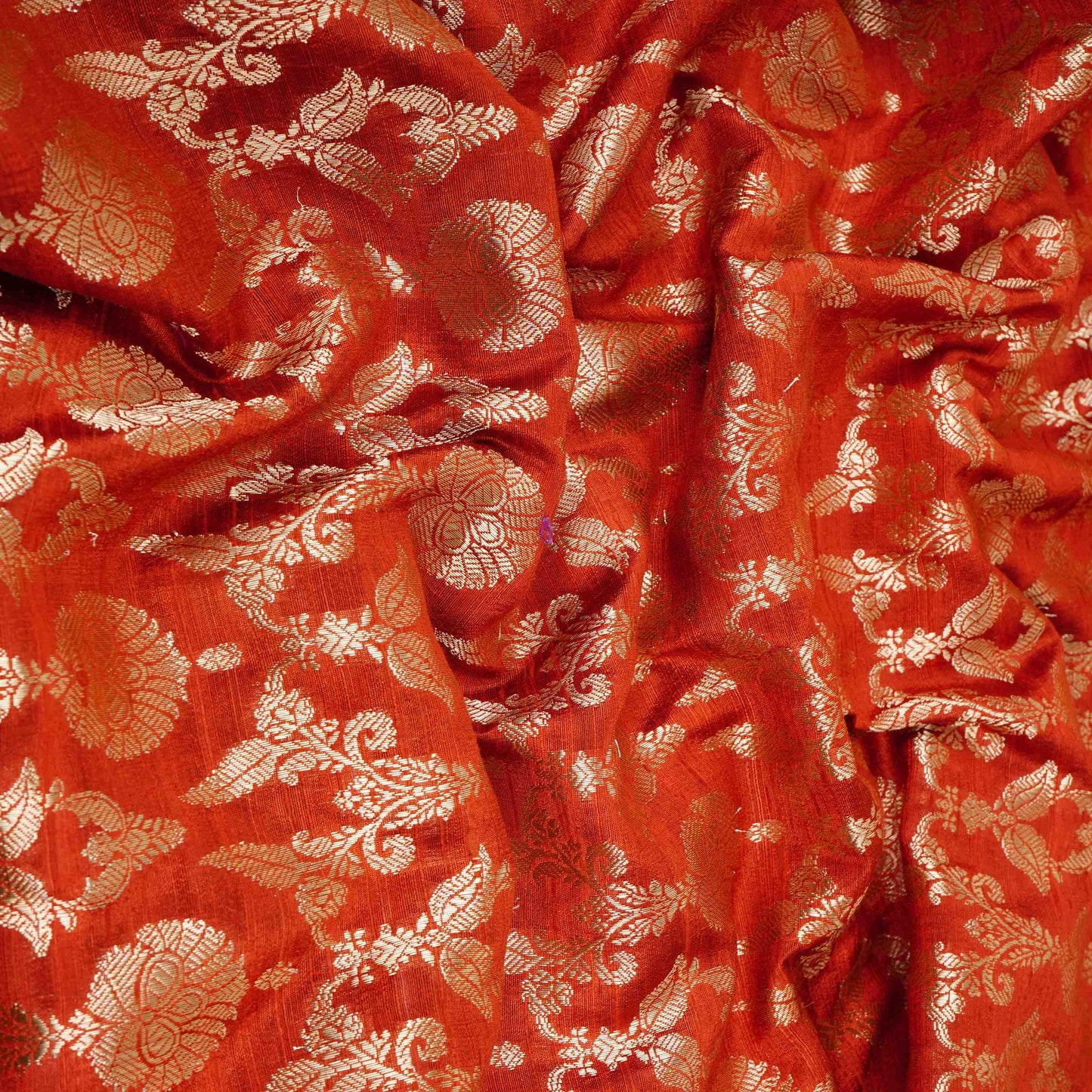 Red Floral Jaal Raw Silk Fabric CW-32524