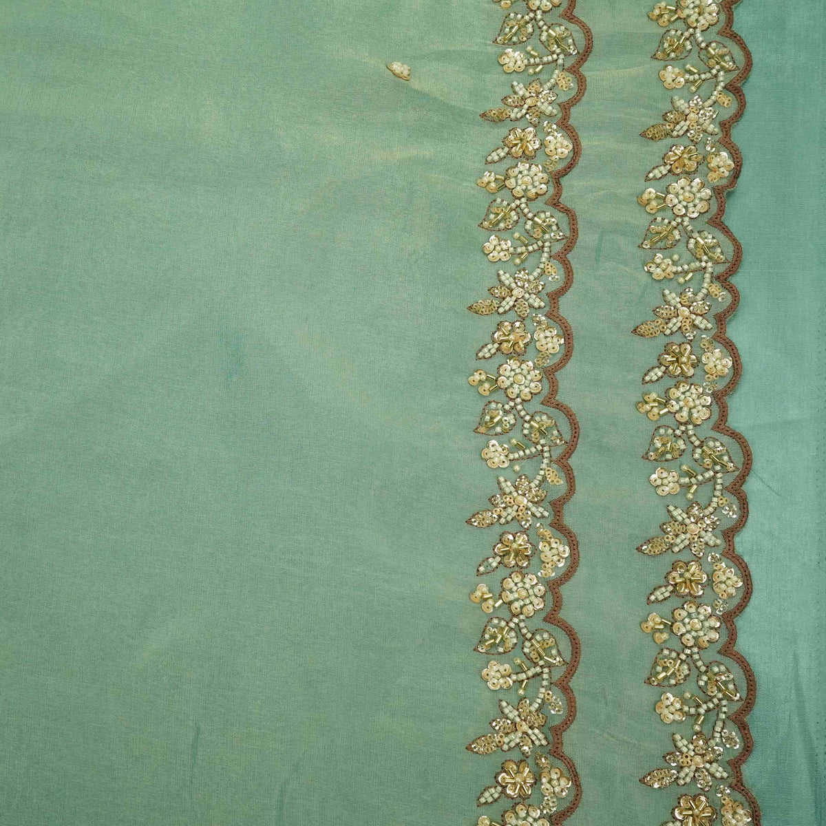 Sky Blue Floral Buti Cutdana Embroidery Kanjivaram Tissue Fabric VI-35000
