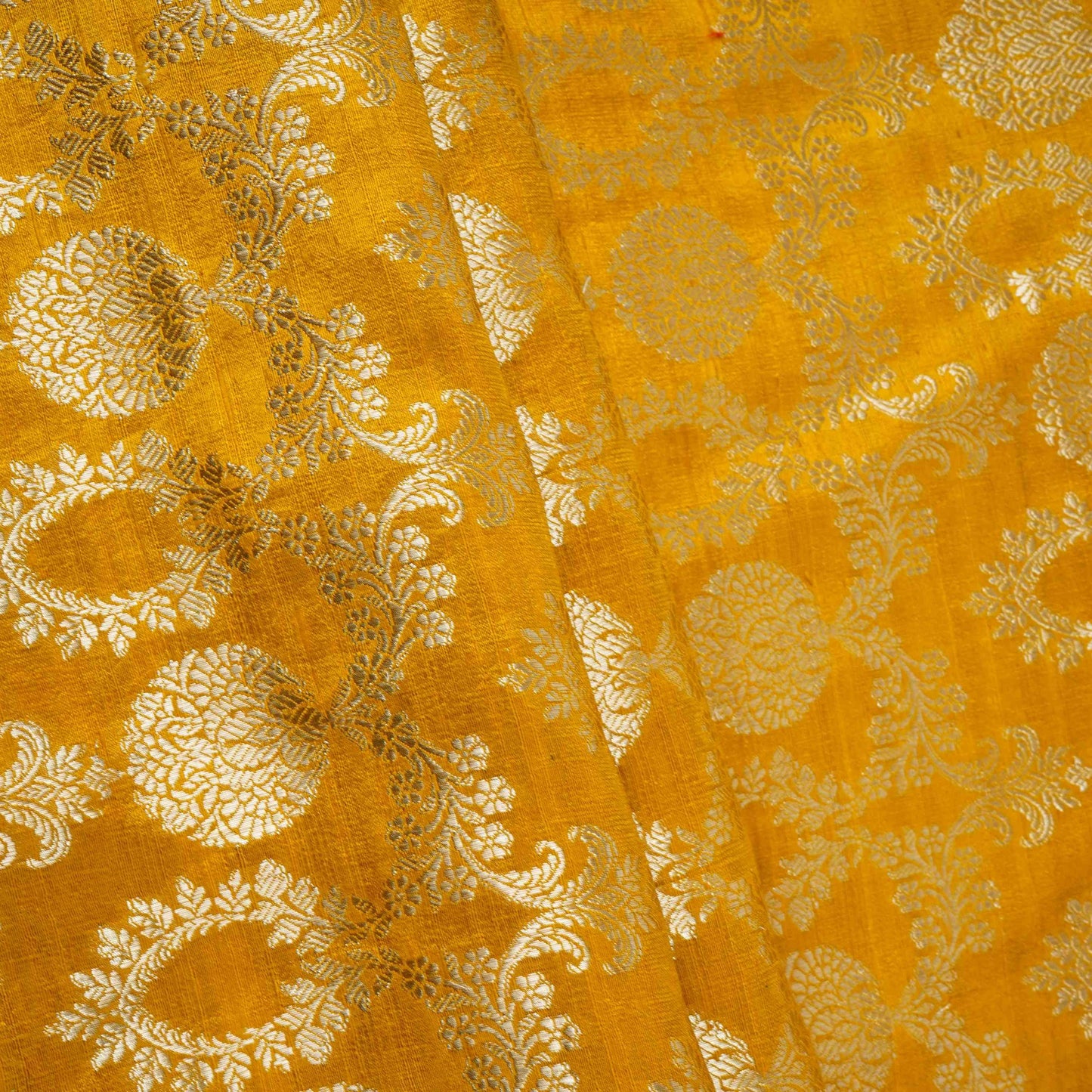 Mustard Floral Jaal Raw Silk Fabric CW-32522