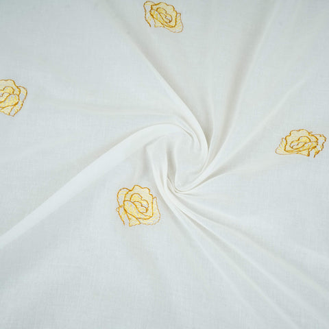 Cream Border Floral Embroidery Pure Cotton Fabric MJF-30670