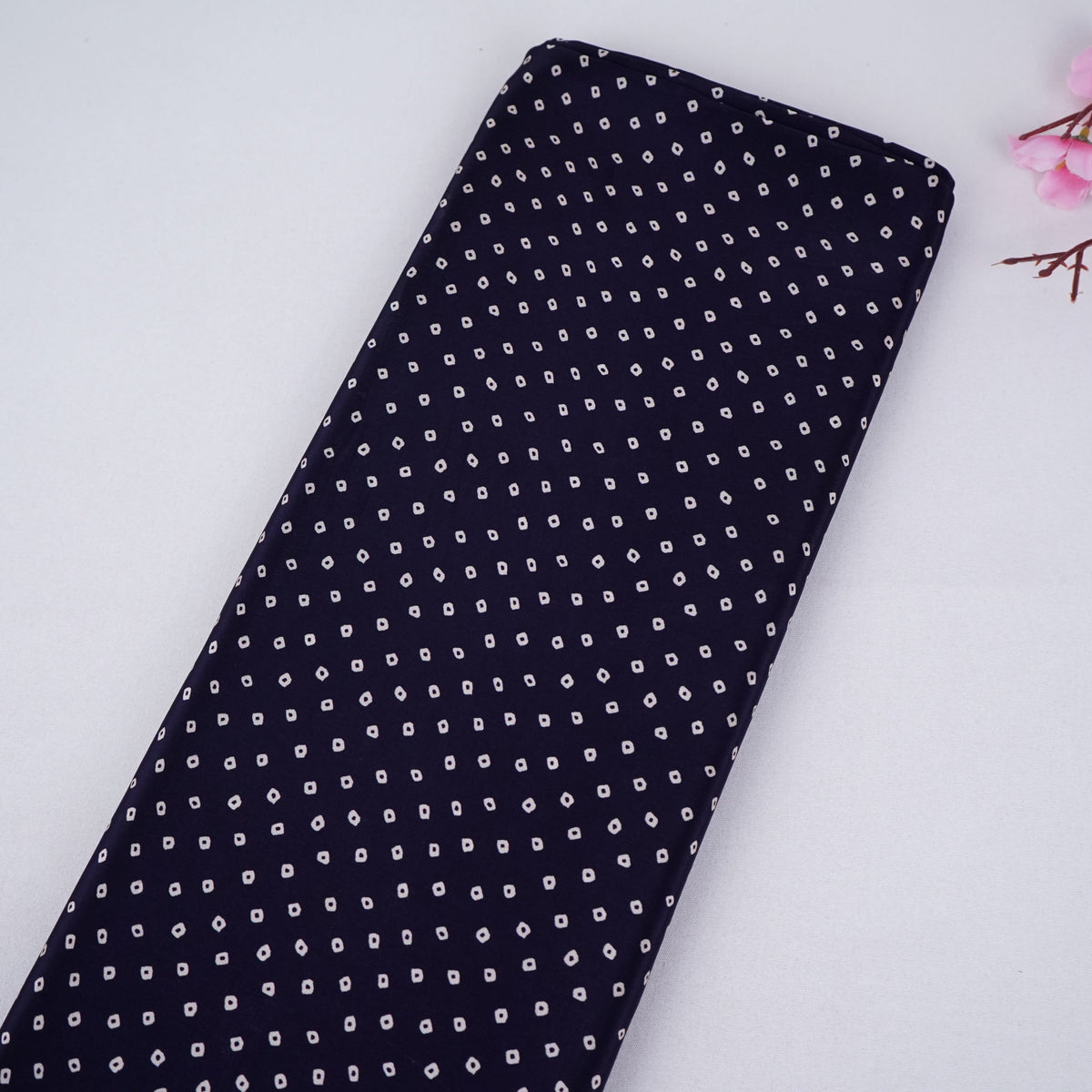 Navy Blue Bandhani Print Natural Crepe Fabric GL-34527
