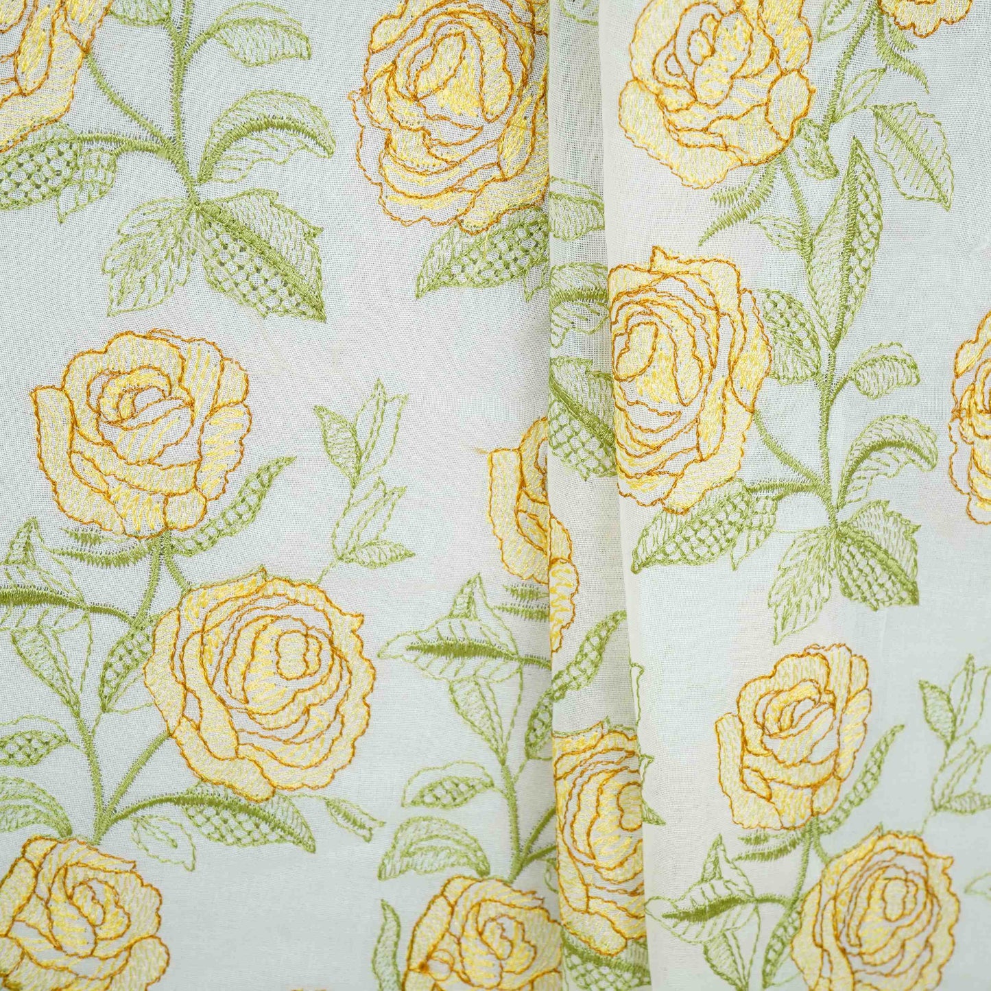 Cream Floral Embroidery Pure Cotton Fabric MJF-30669