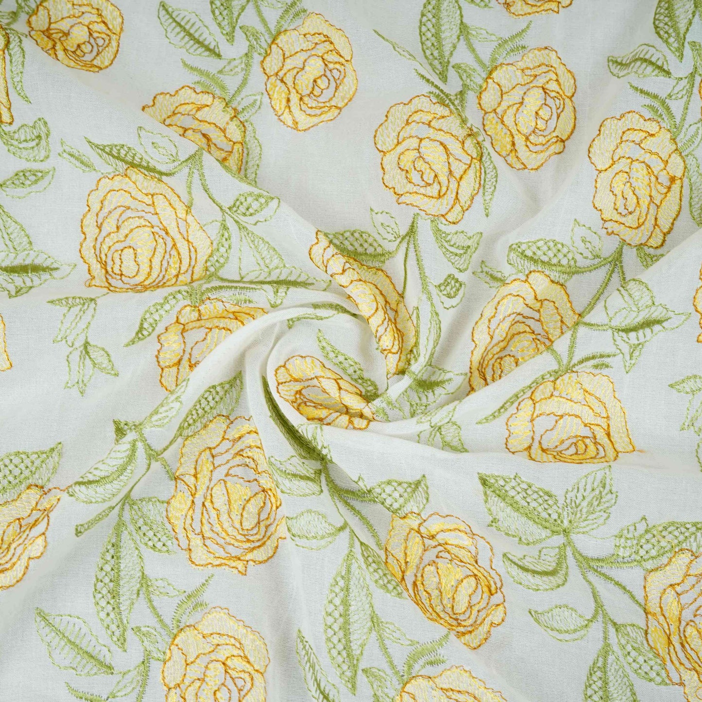 Cream Floral Embroidery Pure Cotton Fabric MJF-30669