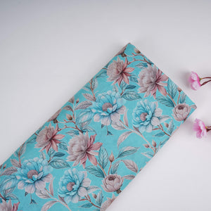 Sky Blue Floral Print Cotton Linen Fabric RT-30974 - TradeUNO