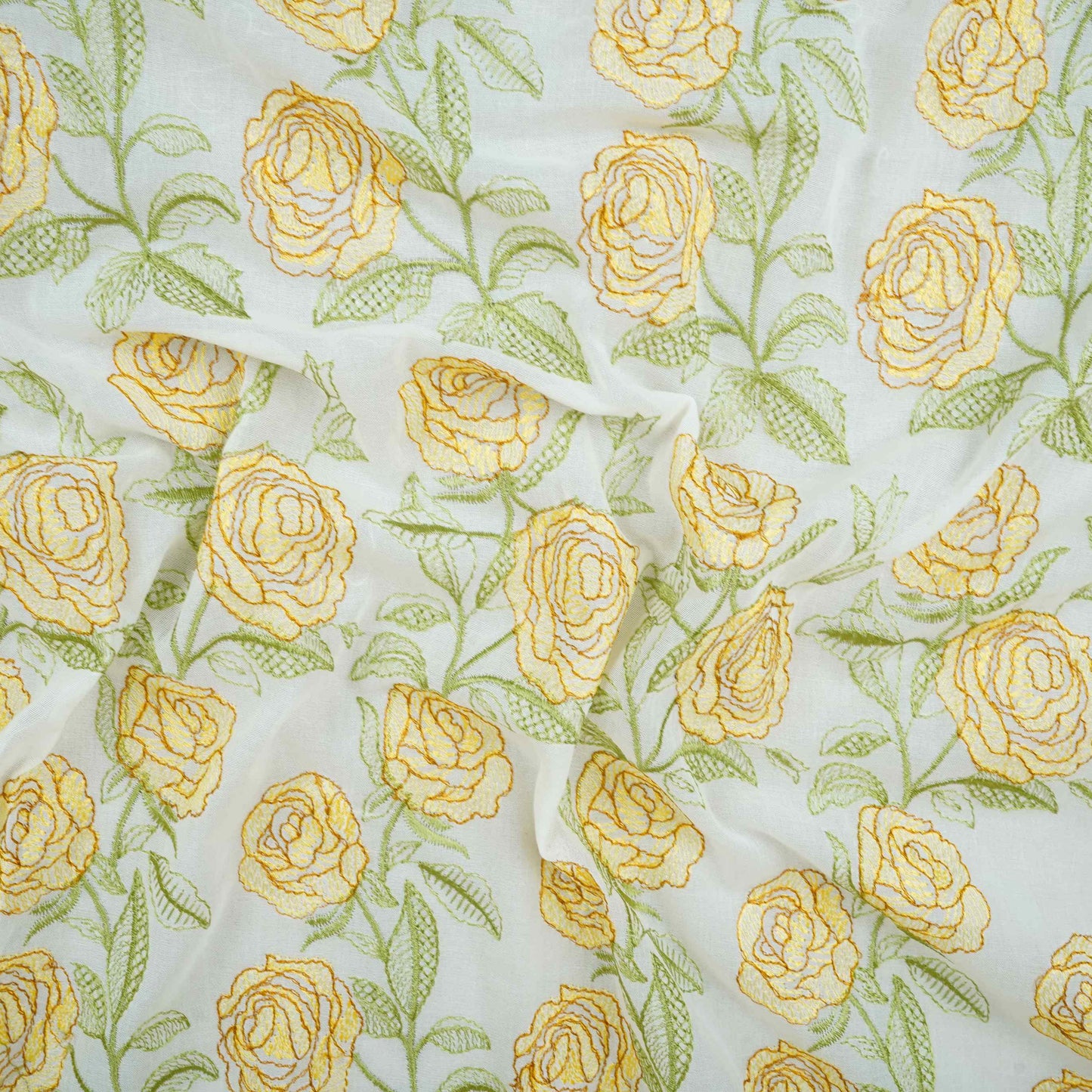 Cream Floral Embroidery Pure Cotton Fabric MJF-30669
