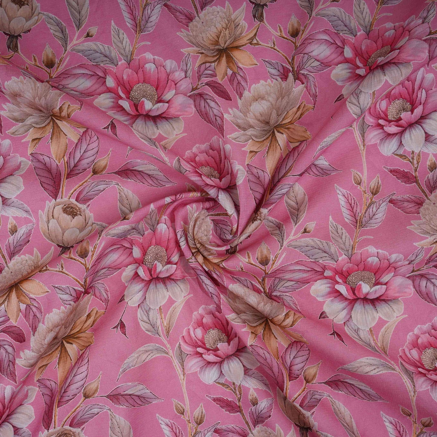 Pink Floral Print Cotton Linen Fabric RT-30959