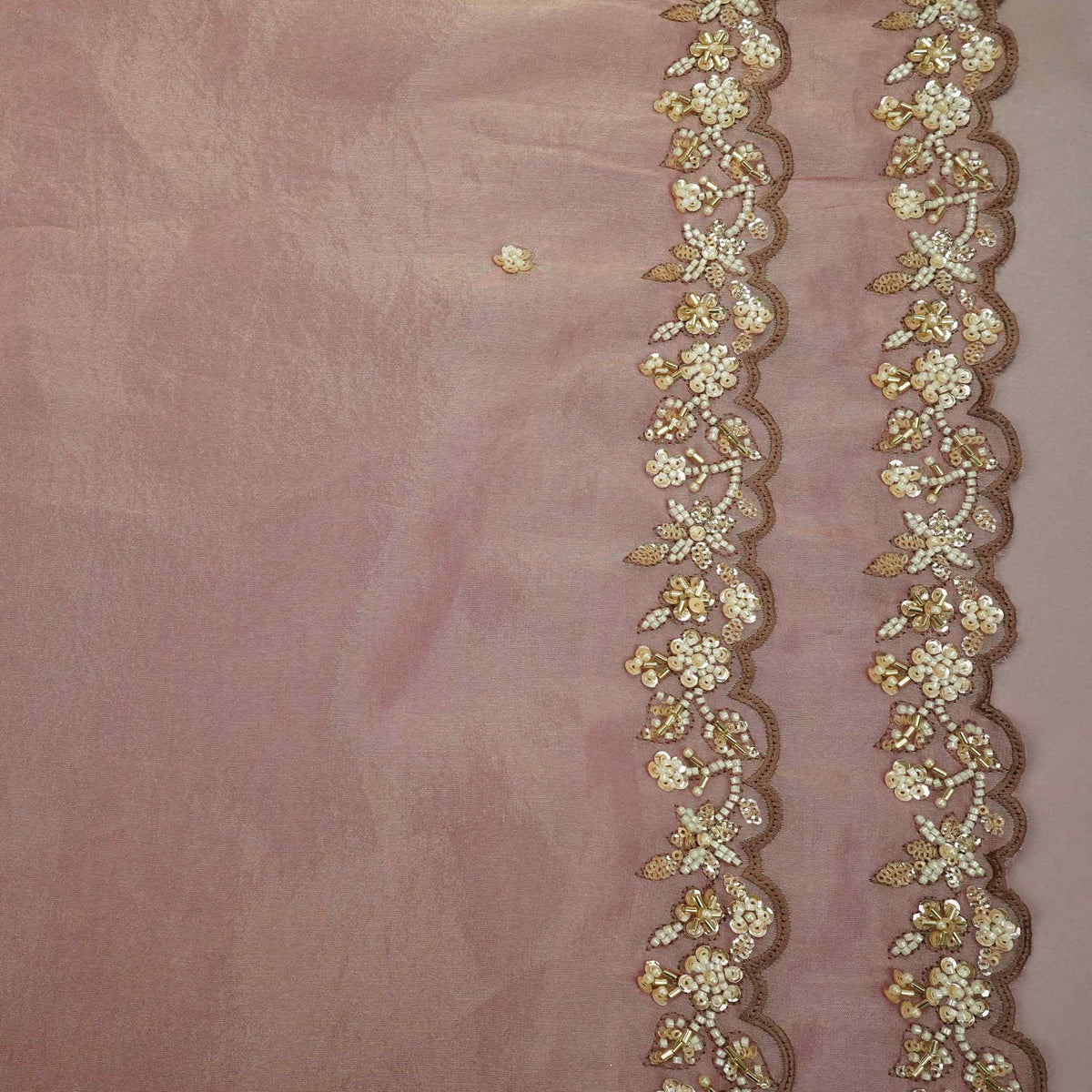 Pink Floral Buti Cutdana Embroidery Kanjivaram Tissue Fabric VI-35002