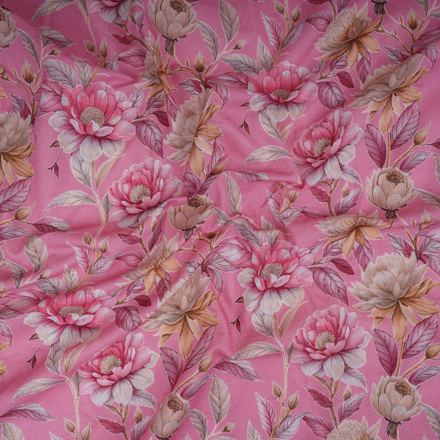 Pink Floral Print Cotton Linen Fabric RT-30959